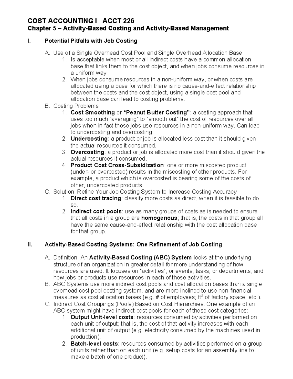 ACCT 226 Chapter 5 Lecture Notes: Activity-Based Costing Insights - Studocu