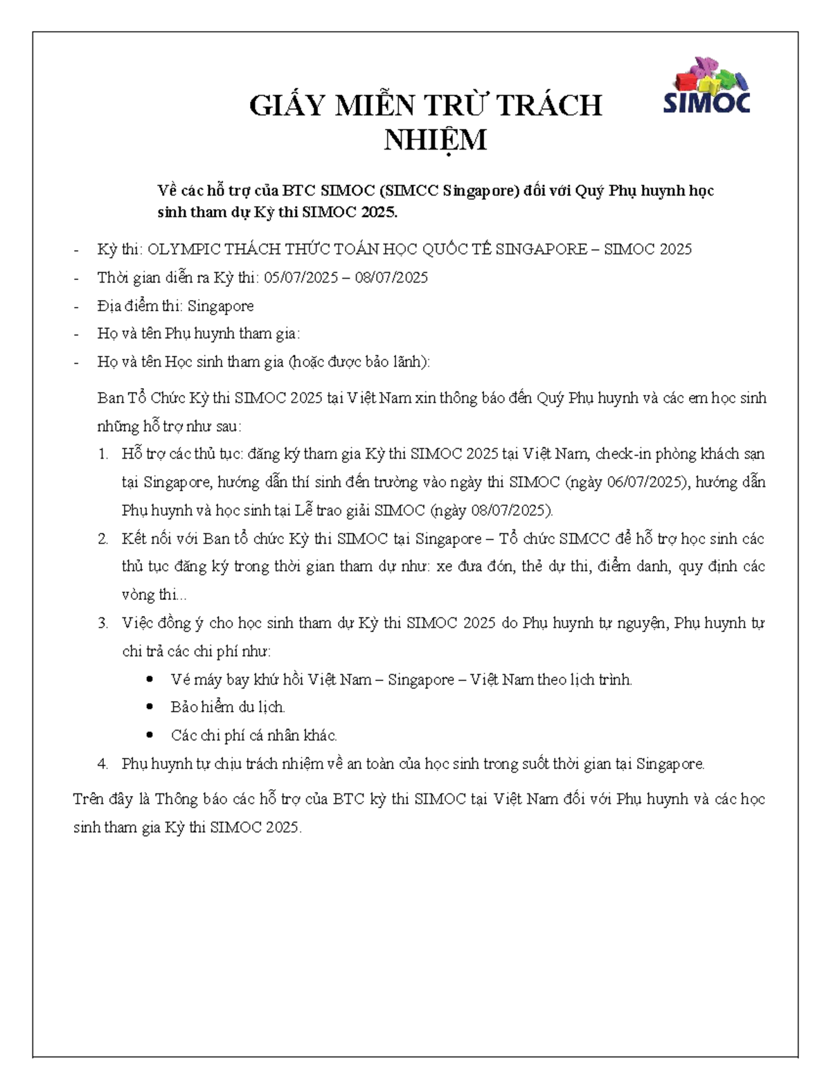 THÔNG BÁO HỖ TRỢ PHỤ HUYNH KỲ THI SIMOC 2025 - Studocu