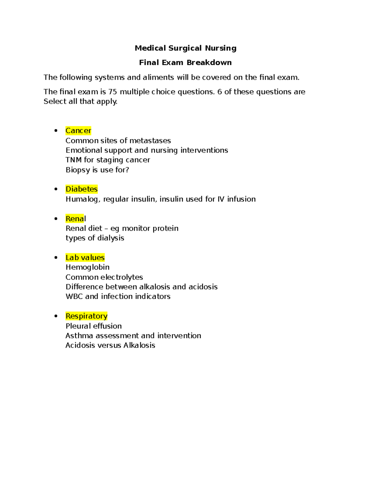 Medical Surgical Nursing NUR 302 Final Exam Review Guide - Studocu