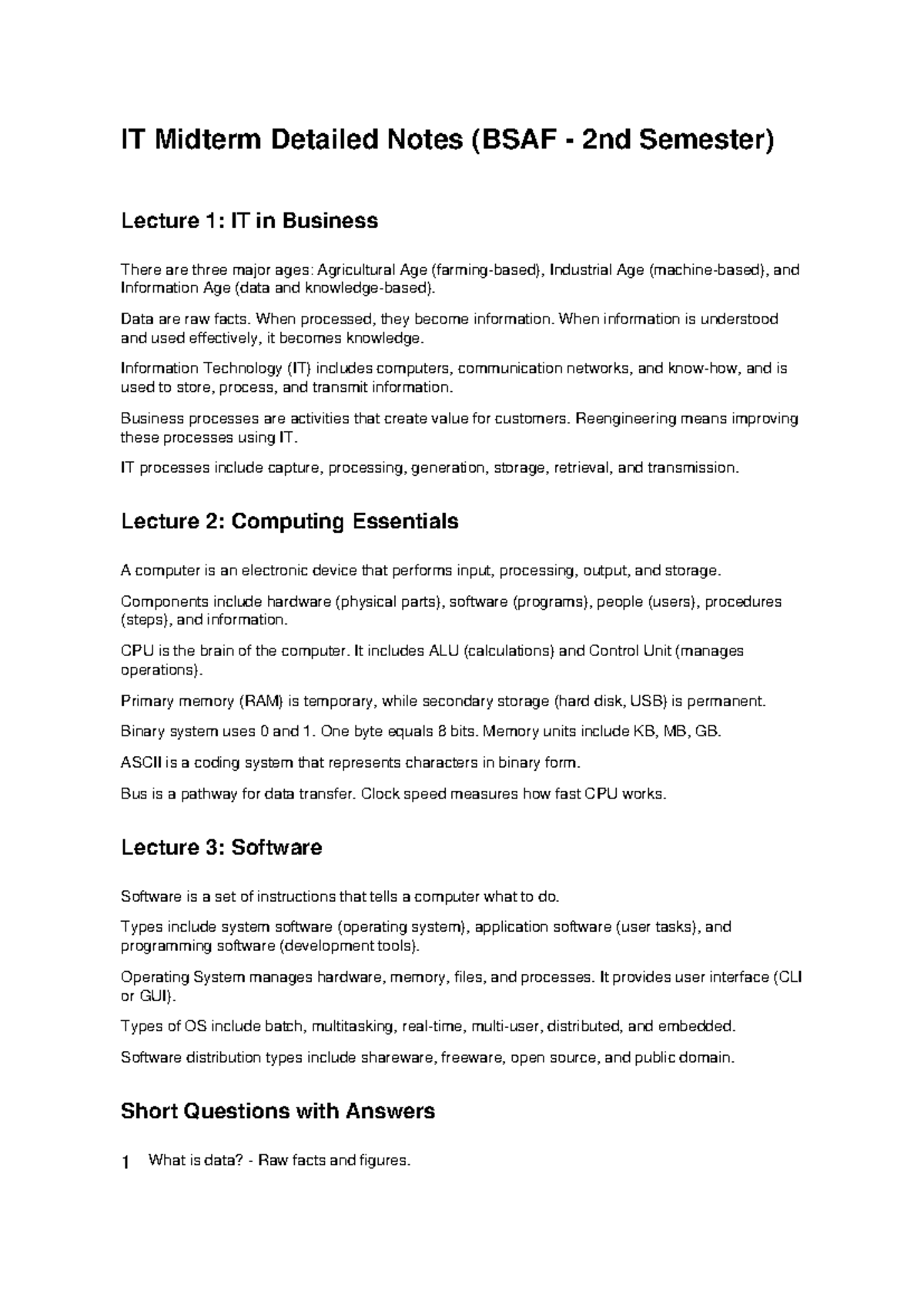 IT Midterm Notes (BSAF 2nd Sem): Key Concepts in IT - Studocu