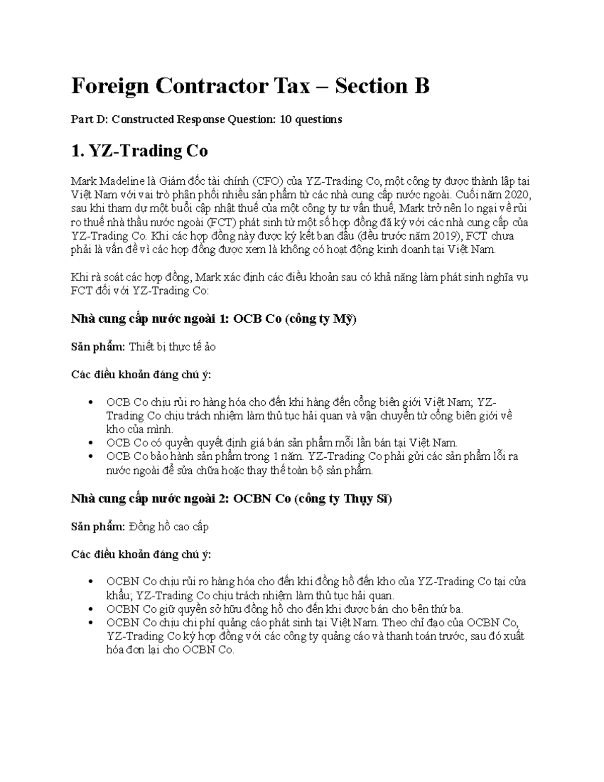 Foreign Contractor Tax Analysis: Section B Part D Responses - Studocu