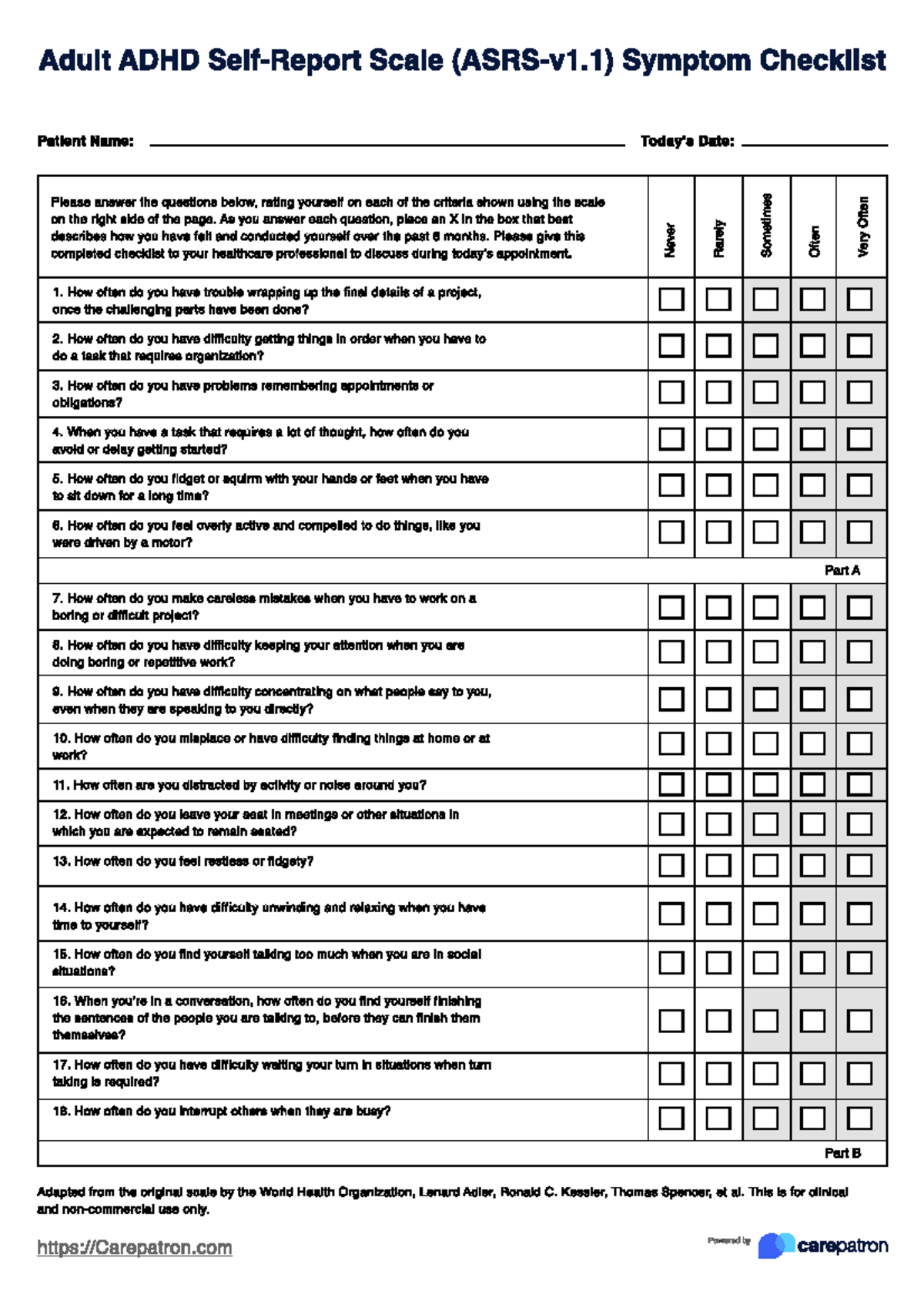 Adult ADHD Self-Report Scale: Symptom Checklist for Healthcare ...