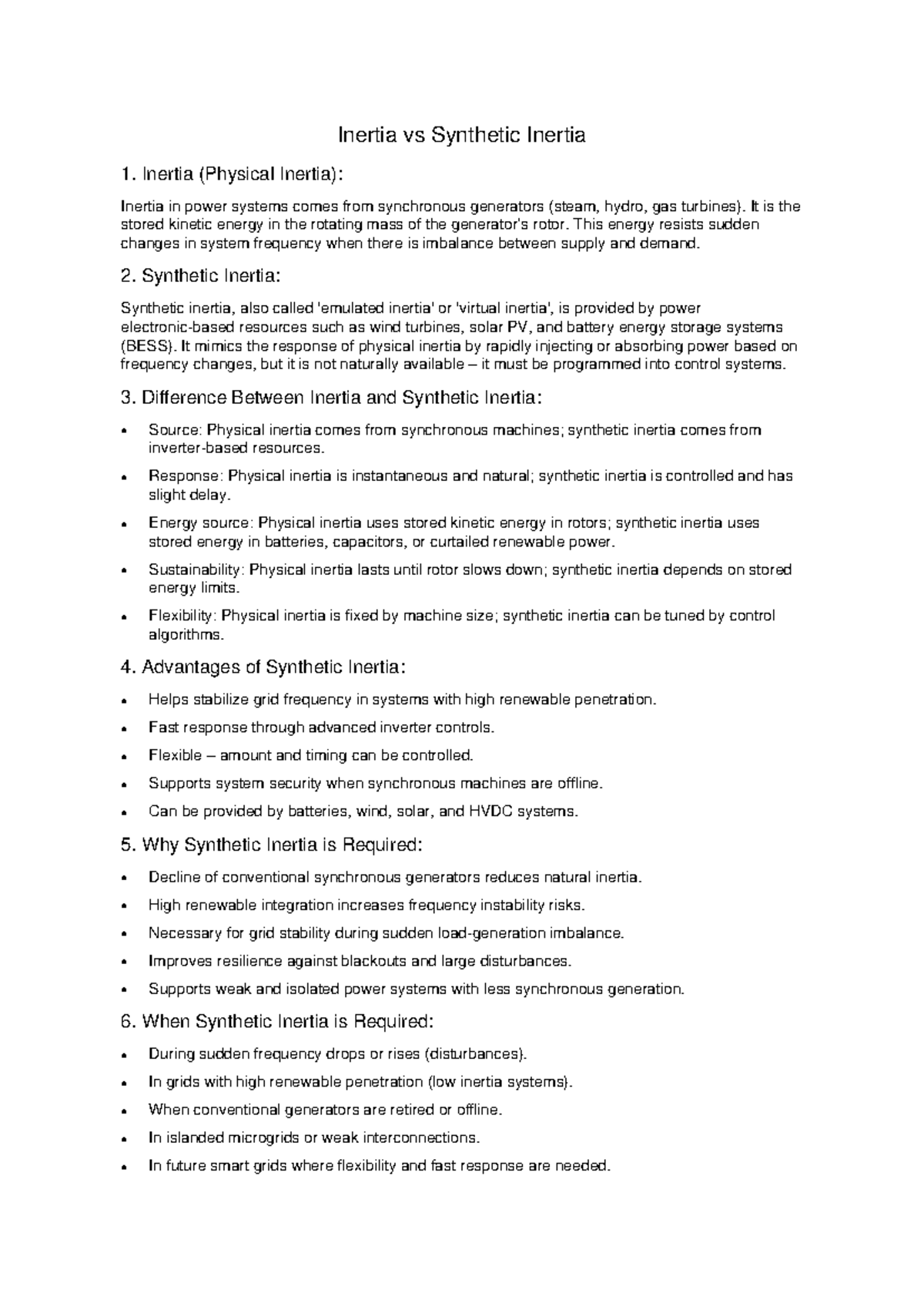 Inertia vs Synthetic Inertia: Understanding Power System Dynamics - Studocu