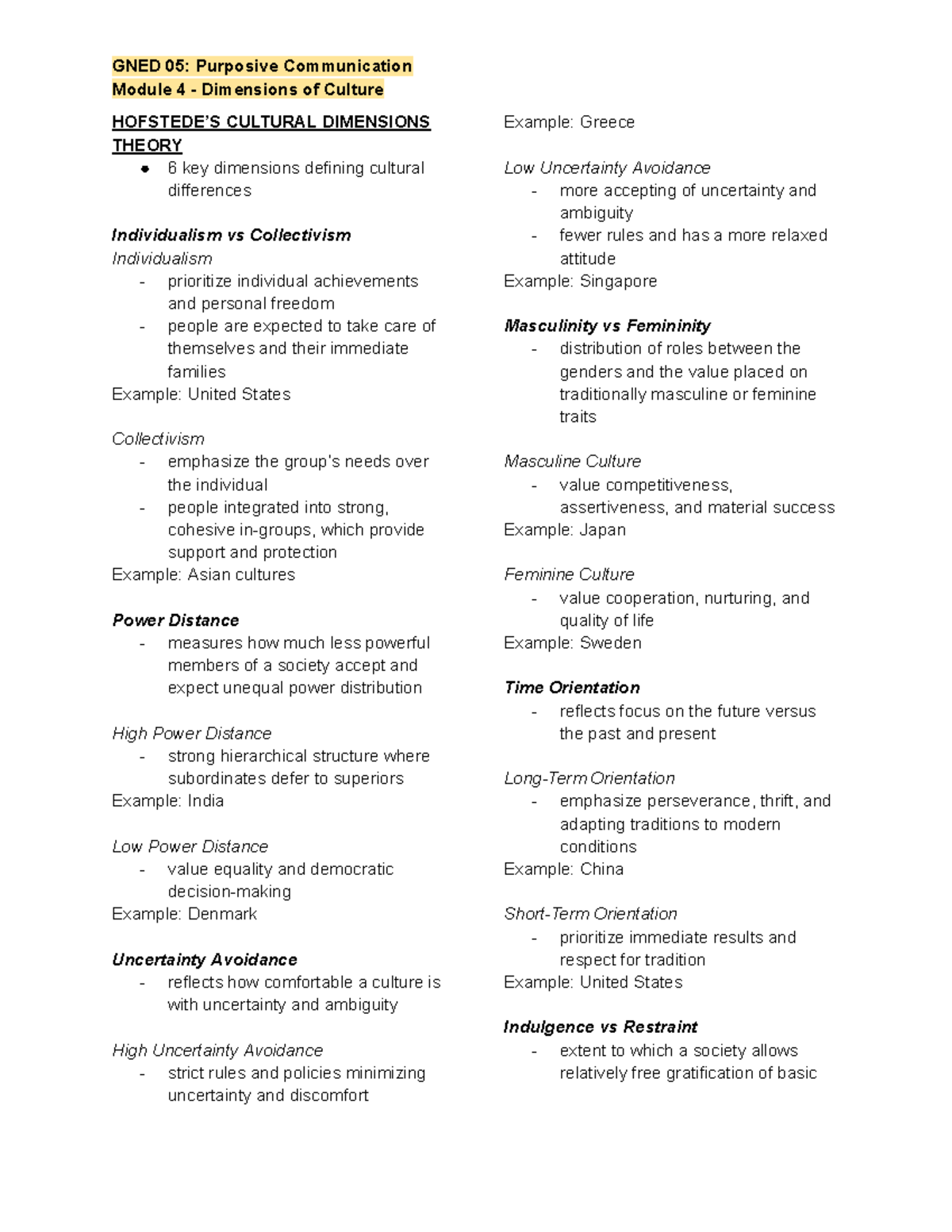 GNED 05: Purposive Communication Module 4 - Cultural Dimensions Theory ...