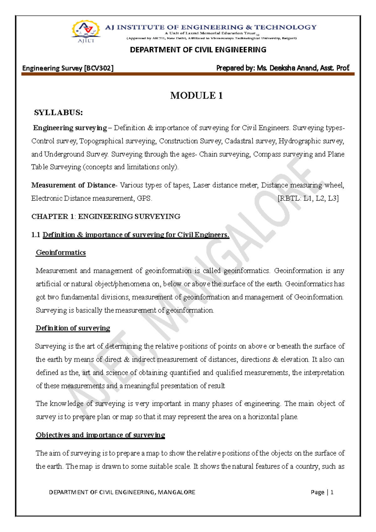 Engineering Survey M1 Notes: Key Concepts and Applications - Studocu
