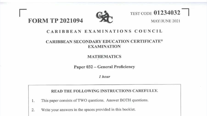 CSEC MATH Paper 3 2021 - General Proficiency Exam Guide - Studocu