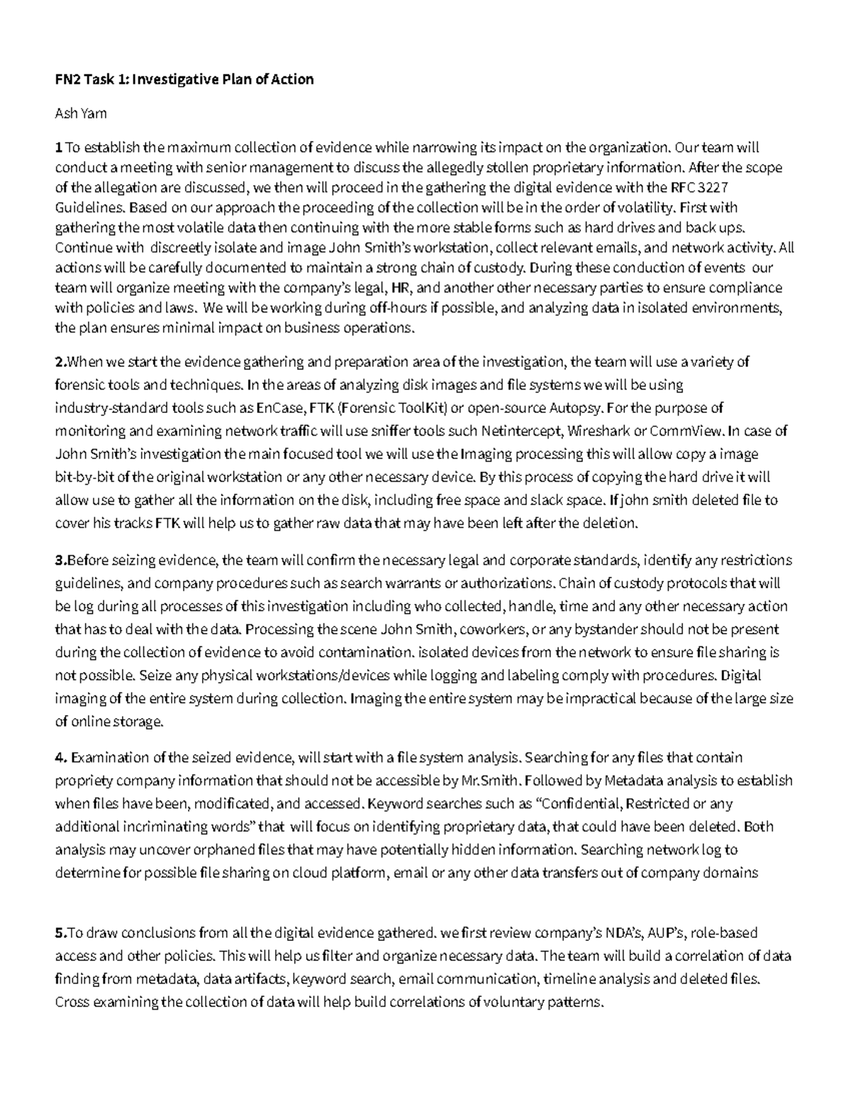 BFN2 Task 1: Comprehensive Investigative Plan for Evidence Collection ...
