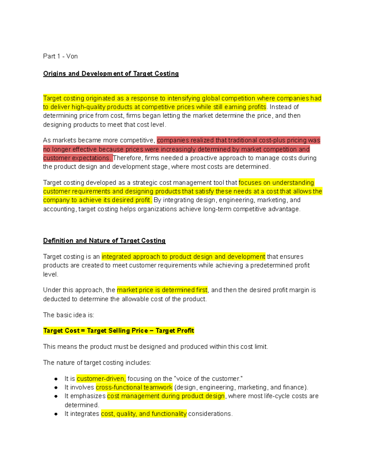 Group 10 - Strat COST - Introduction to Target Costing Overview - Studocu