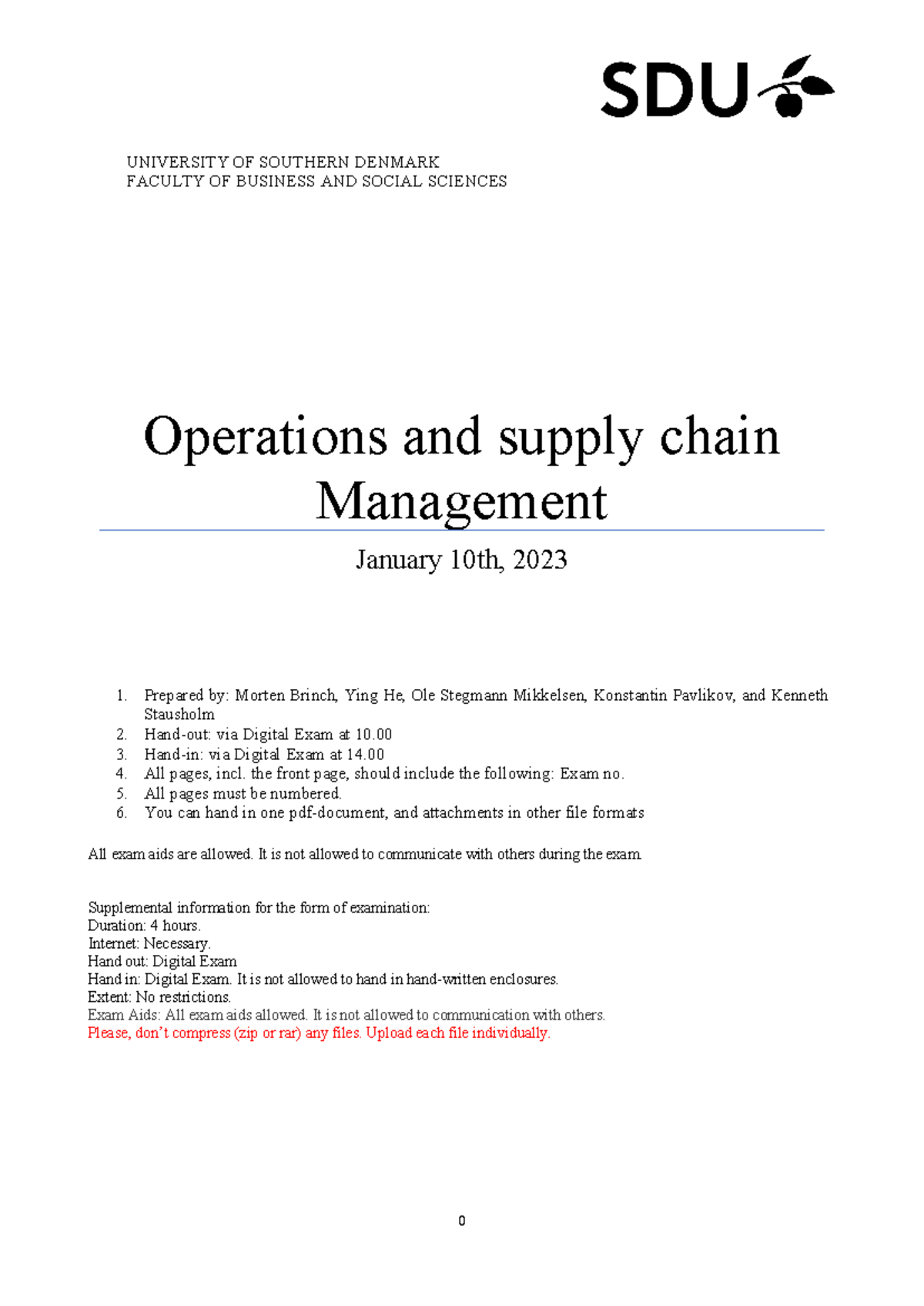 Operations Supply Chain Management Final Exam (OM-2023) - Studocu