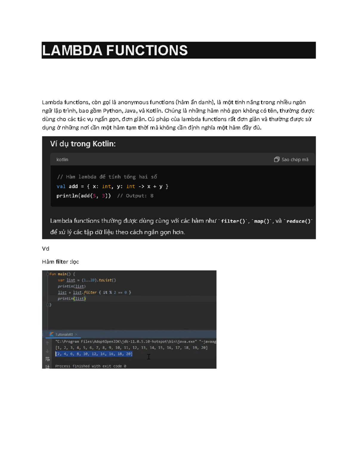 Lambda Functions - LAMBDA FUNCTIONS Lambda functions, còn gọi là ...