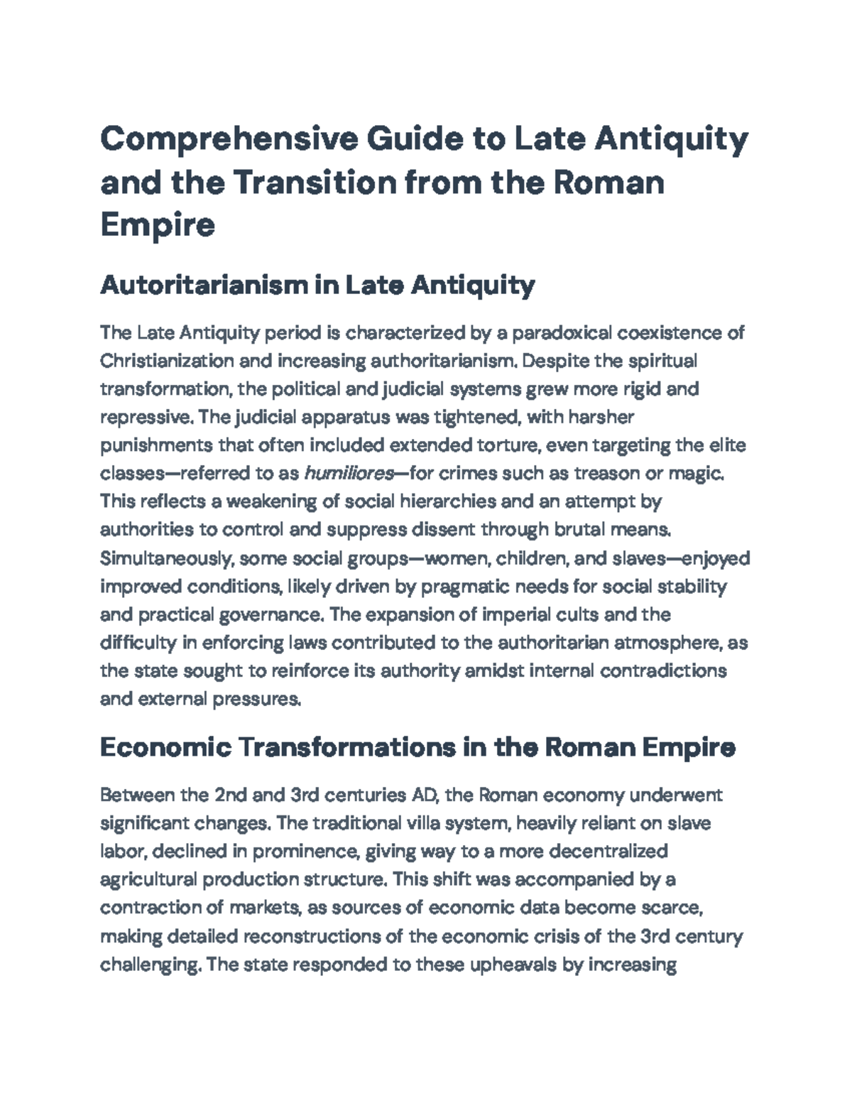 Comprehensive Guide to Late Antiquity: Transition from Roman Empire ...