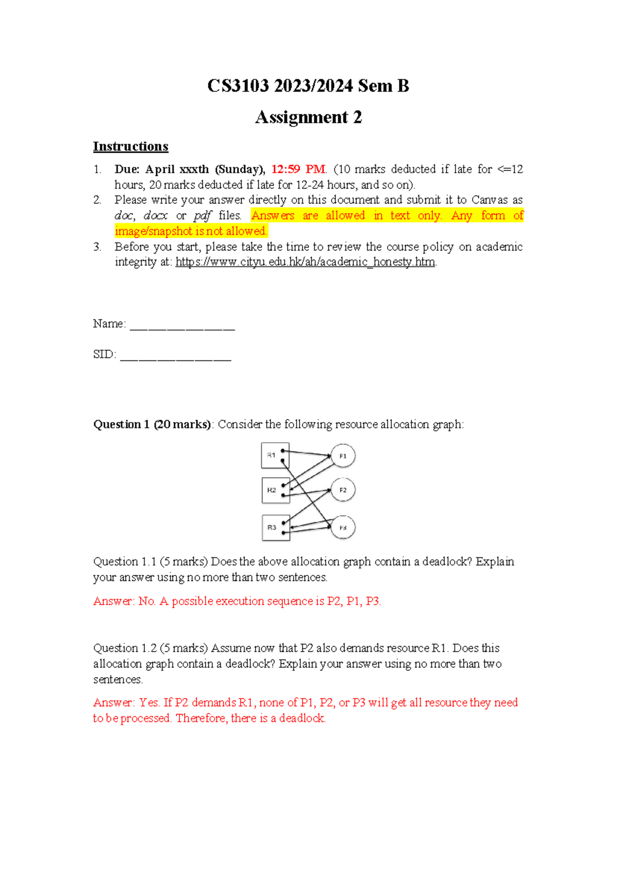 CS3103 Sem B Assignment 2 Solution - Due April 2024 - Studocu