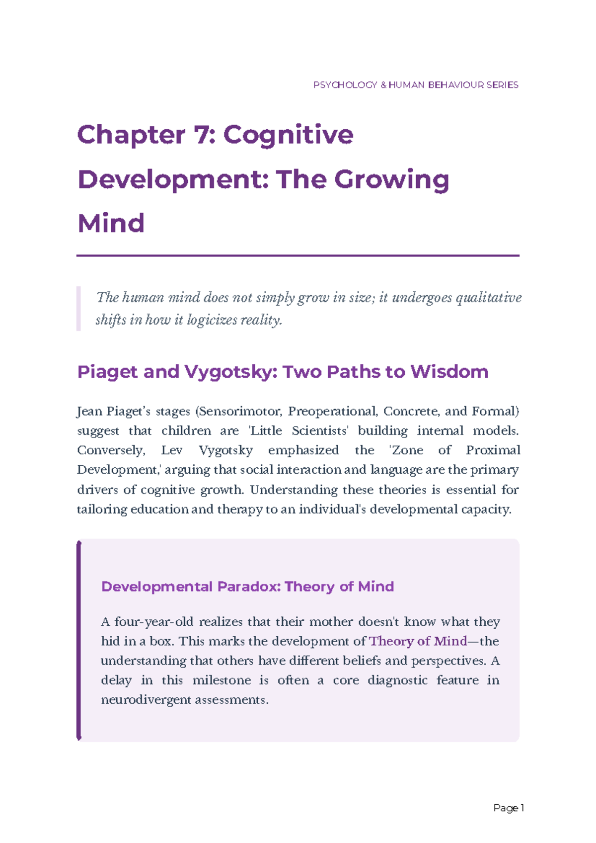 PSY 101: Psychology Series Chapter 7 - Cognitive Development Insights ...