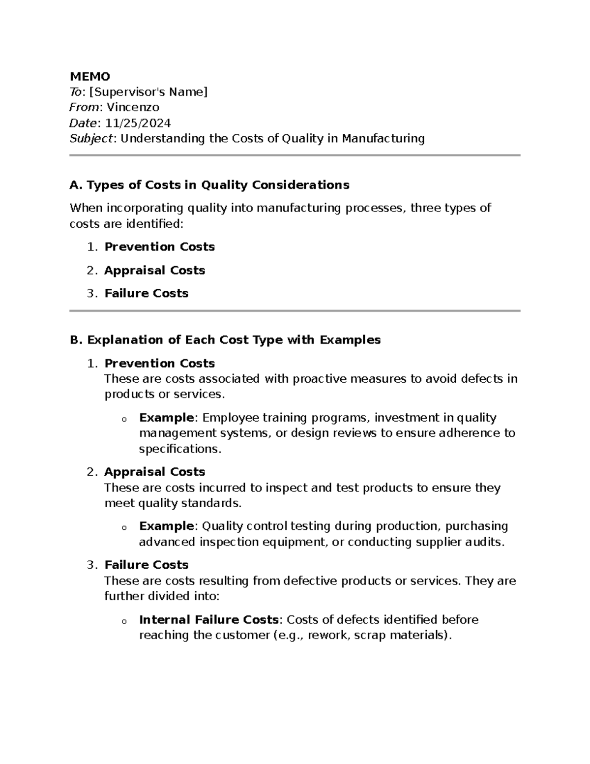 AVM1 Task 1 - Task 1 for AVm1 - MEMO To: [Supervisor's Name] From ...