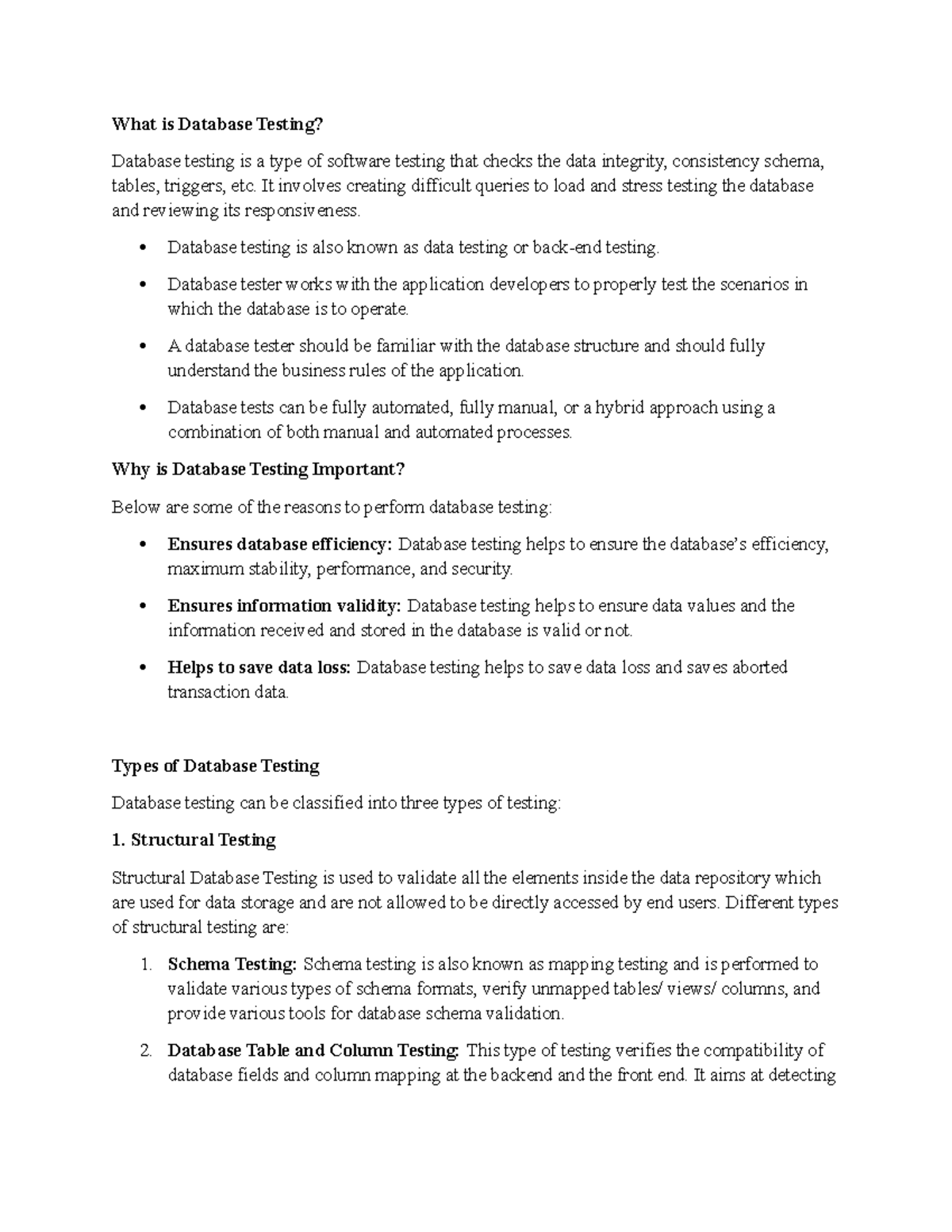 Database Testing - What is Database Testing? Database testing is a type ...