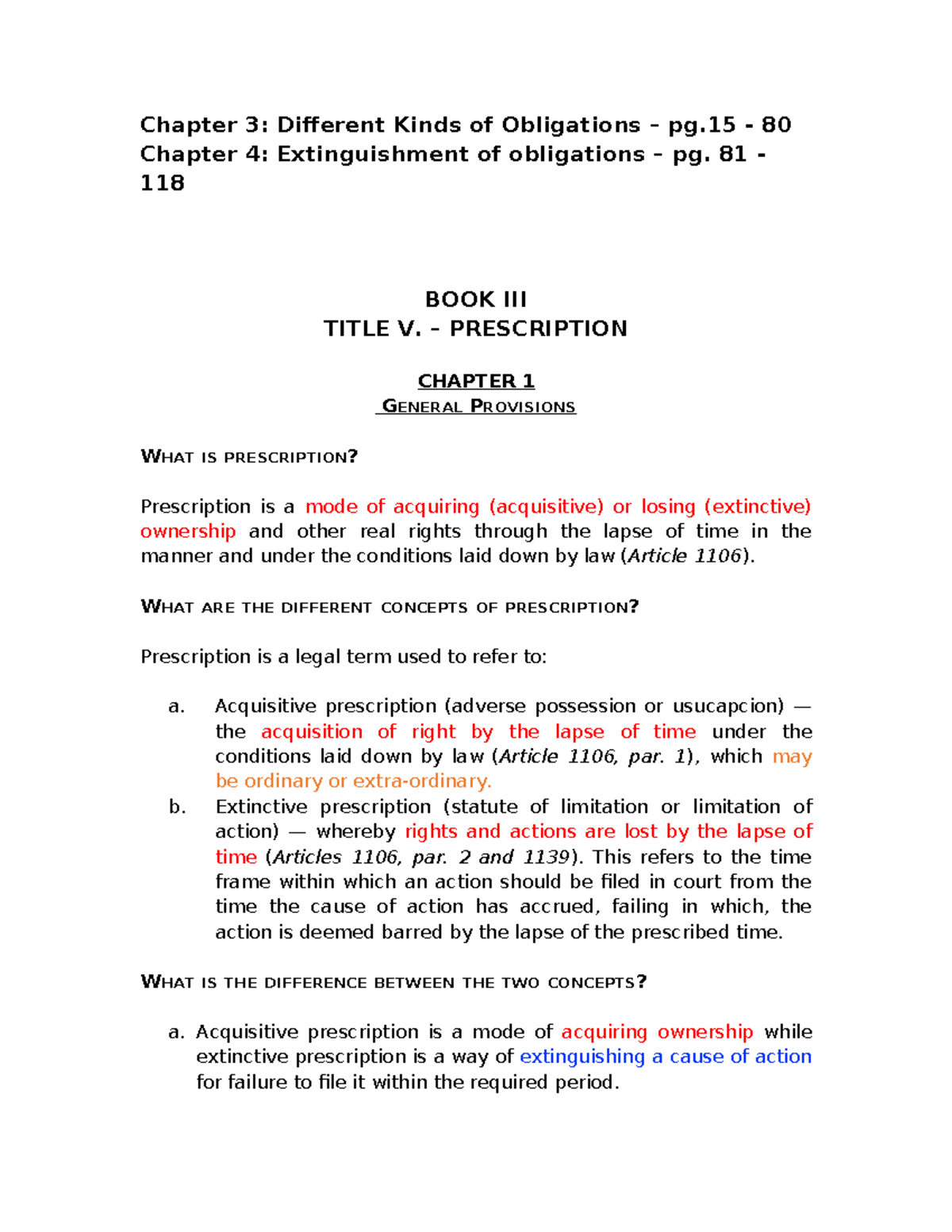 Oblicon Reviewer: Notes on Prescription and Obligations - Studocu