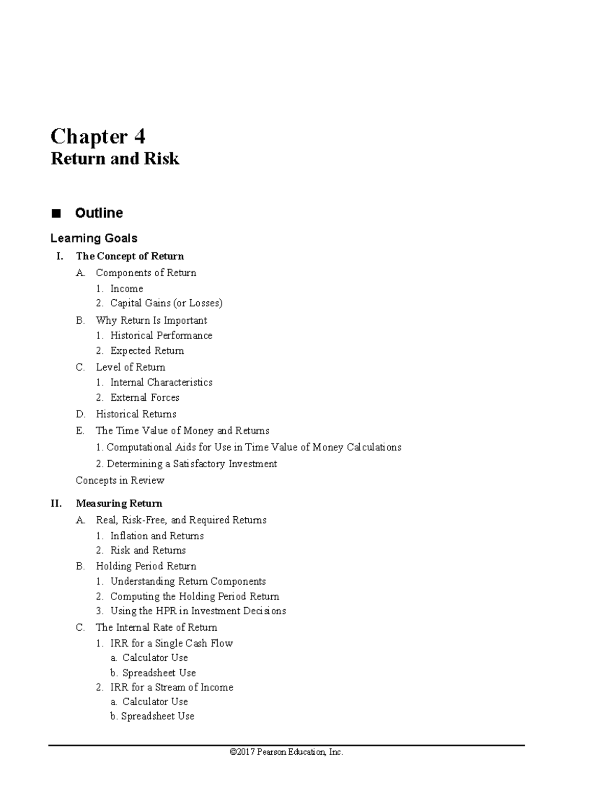 IM13e CH04 Chapter 4 Return and Risk Overview and Key Concepts - Studocu