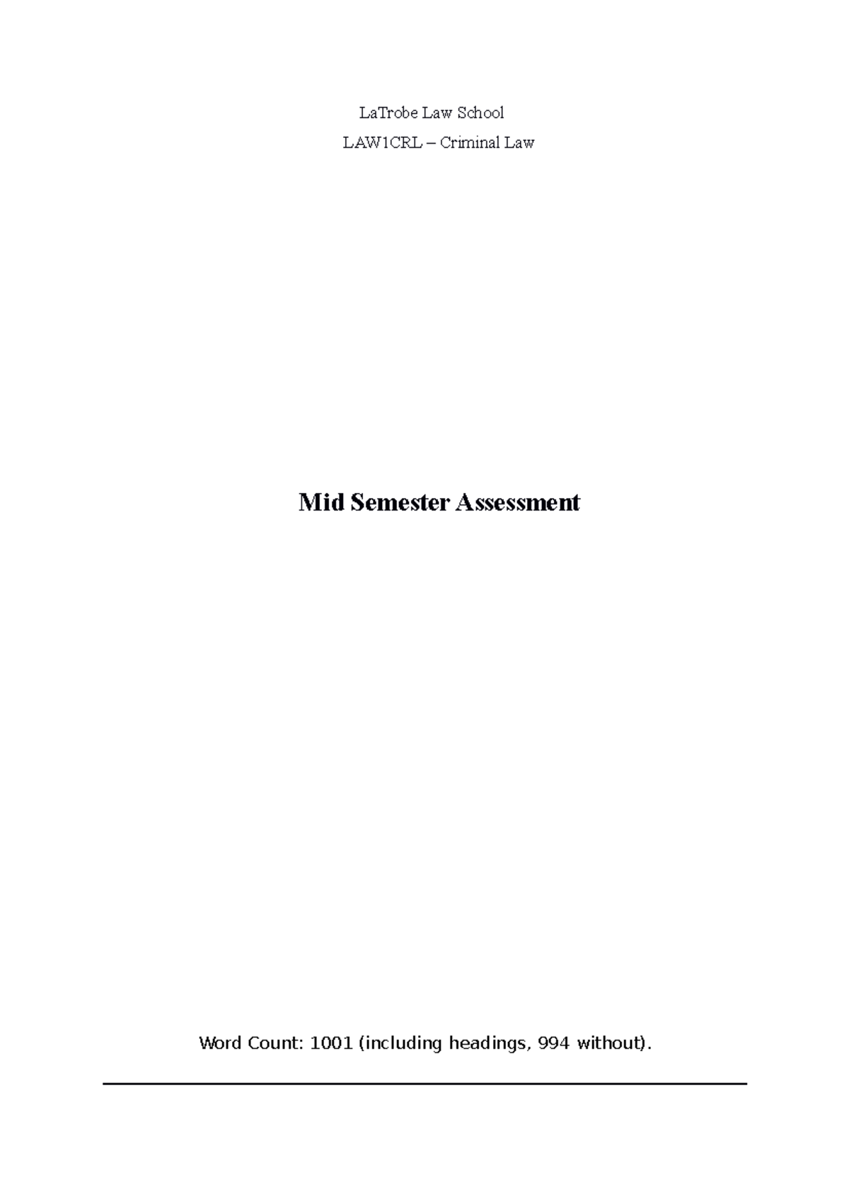 Legal Advice - Murder - Mid Semester Assignement - Copy - LaTrobe Law ...