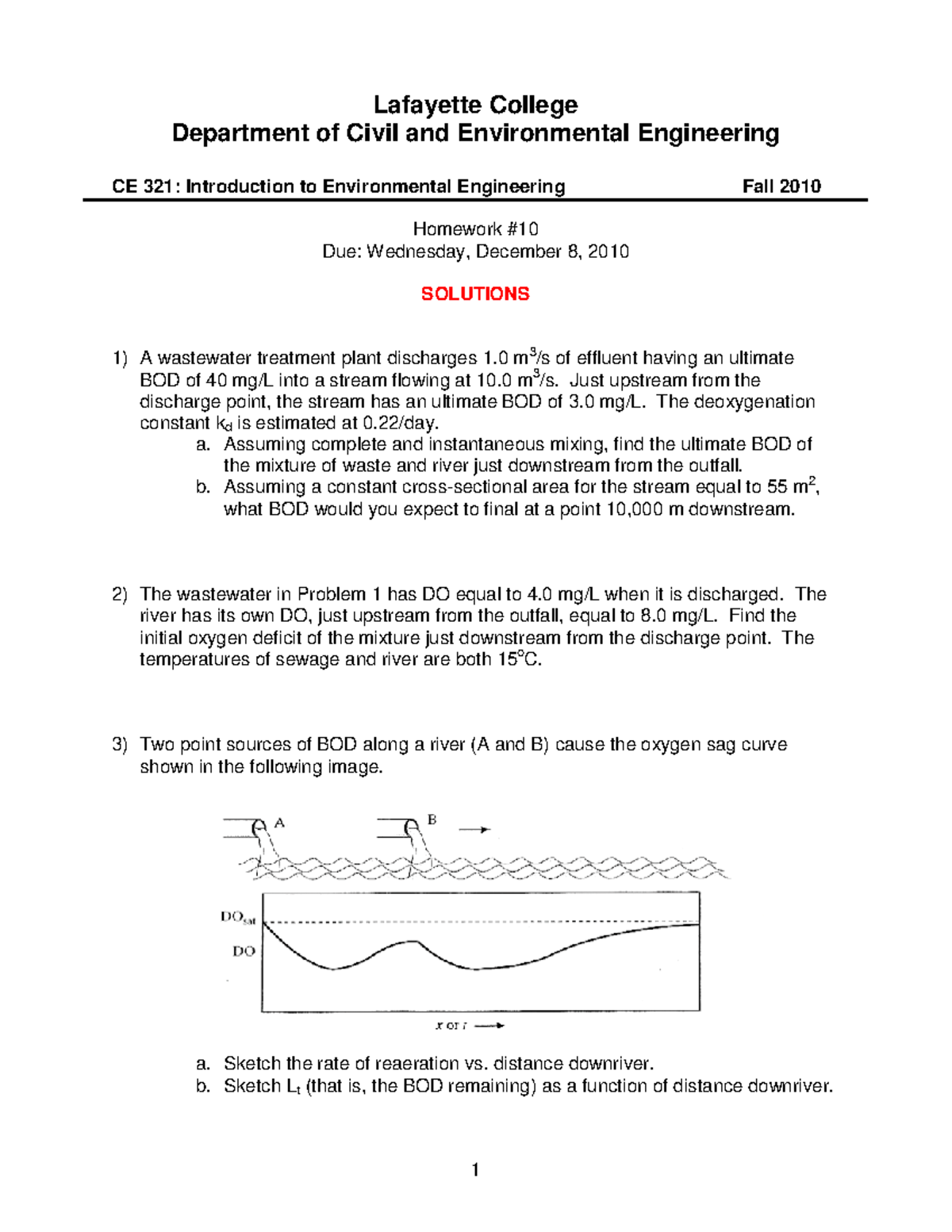 CE 321: Environmental Engineering Lecture - Sample Problems Solutions ...