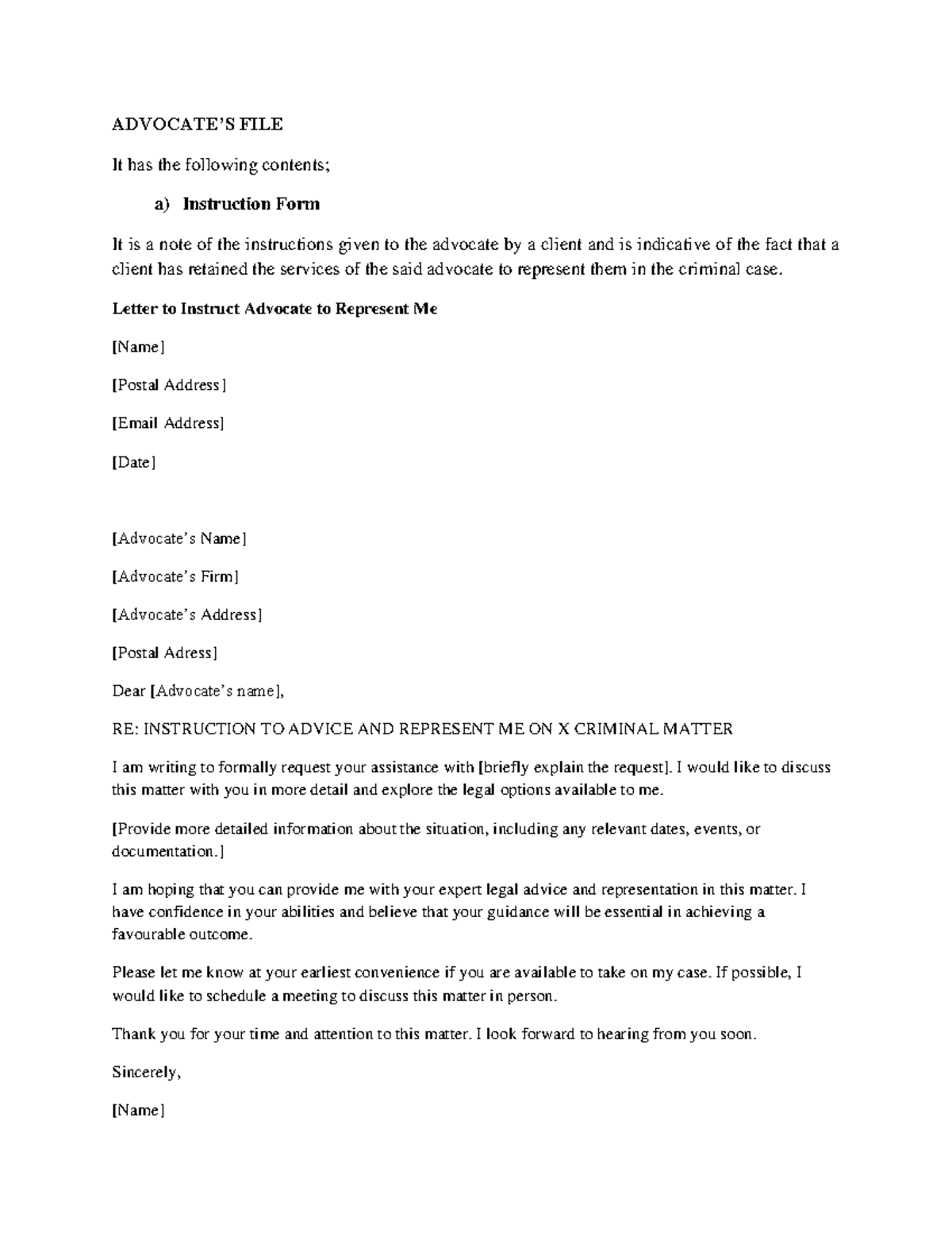 Advocate's & Court File Essentials for Legal Representation - Studocu