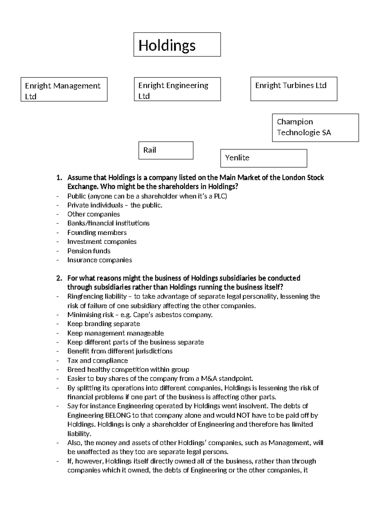 business workshop 2, task 1 - separate legal personality - 1. Assume ...