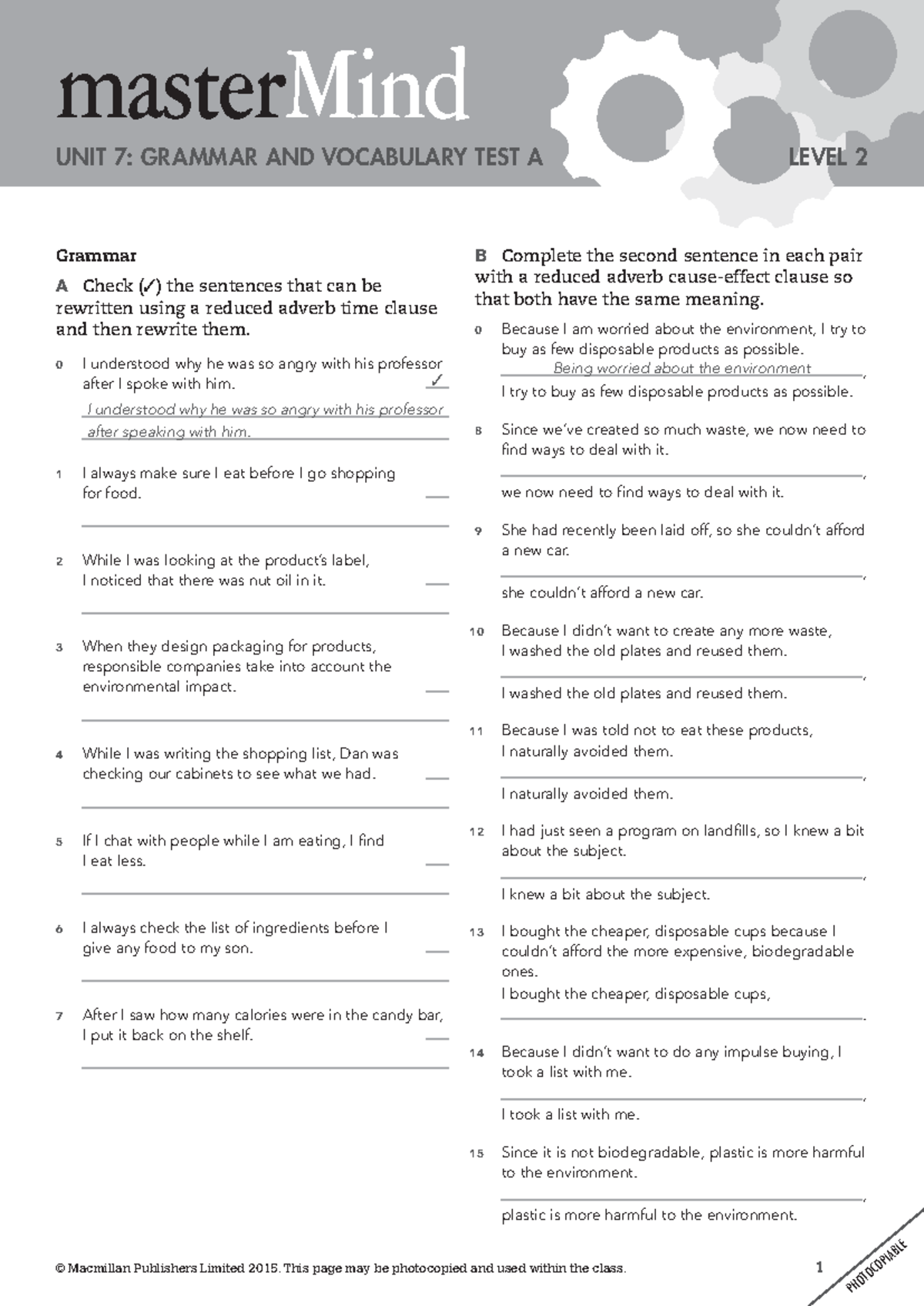 Master Mind 2 Unit 7 Grammar & Vocabulary Test A - Studocu