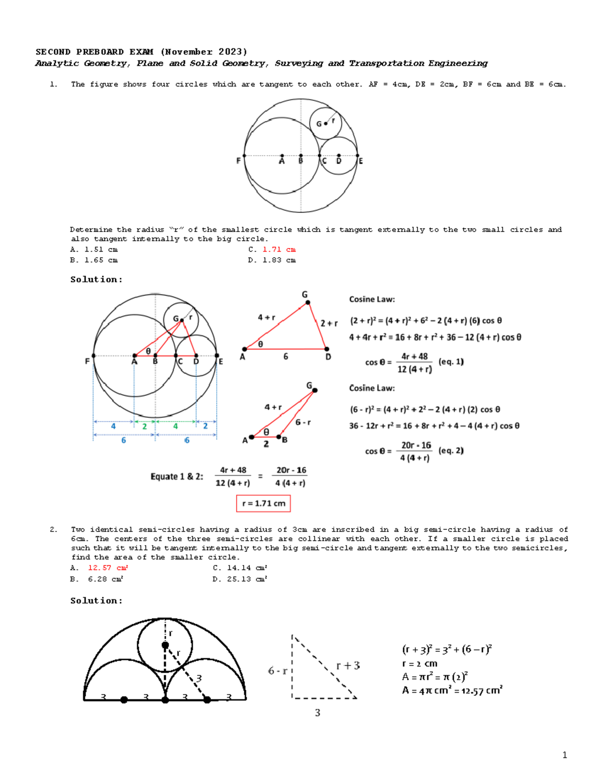 Second Preboard EXAM (November 2023) Analytic Geometry, Plane and Solid ...