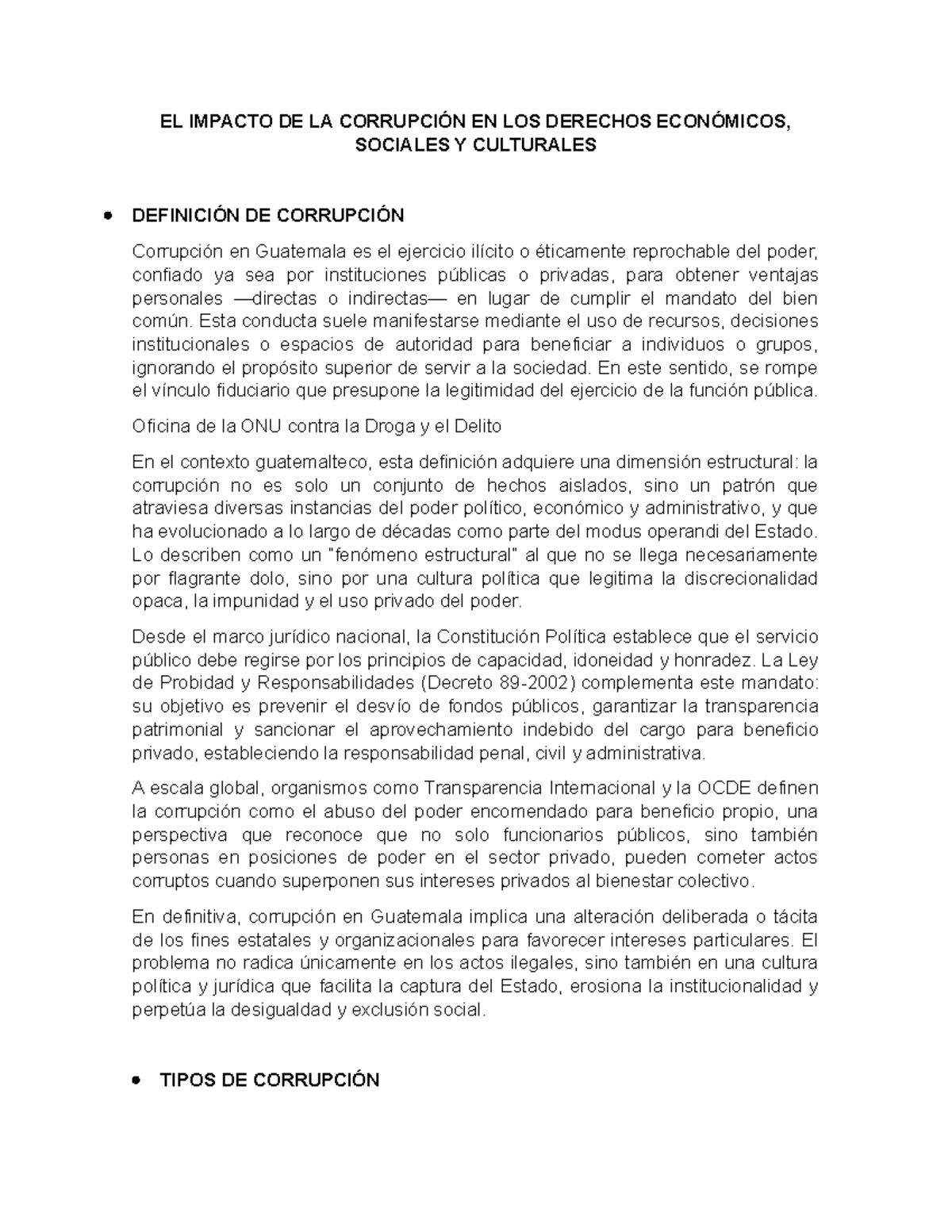 EL IMPACTO DE LA CORRUPCIÓN EN LOS DERECHOS ECONÓMICOS, SOCIALES Y ...