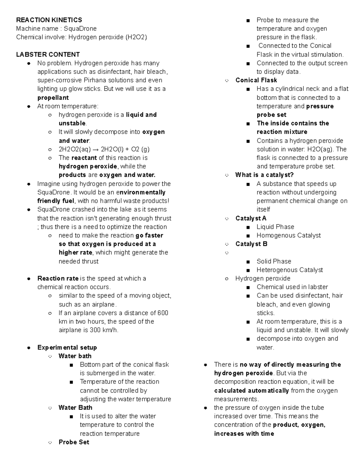 Reaction Kinetics Labster Guide for H2O2 Experiments - Studocu