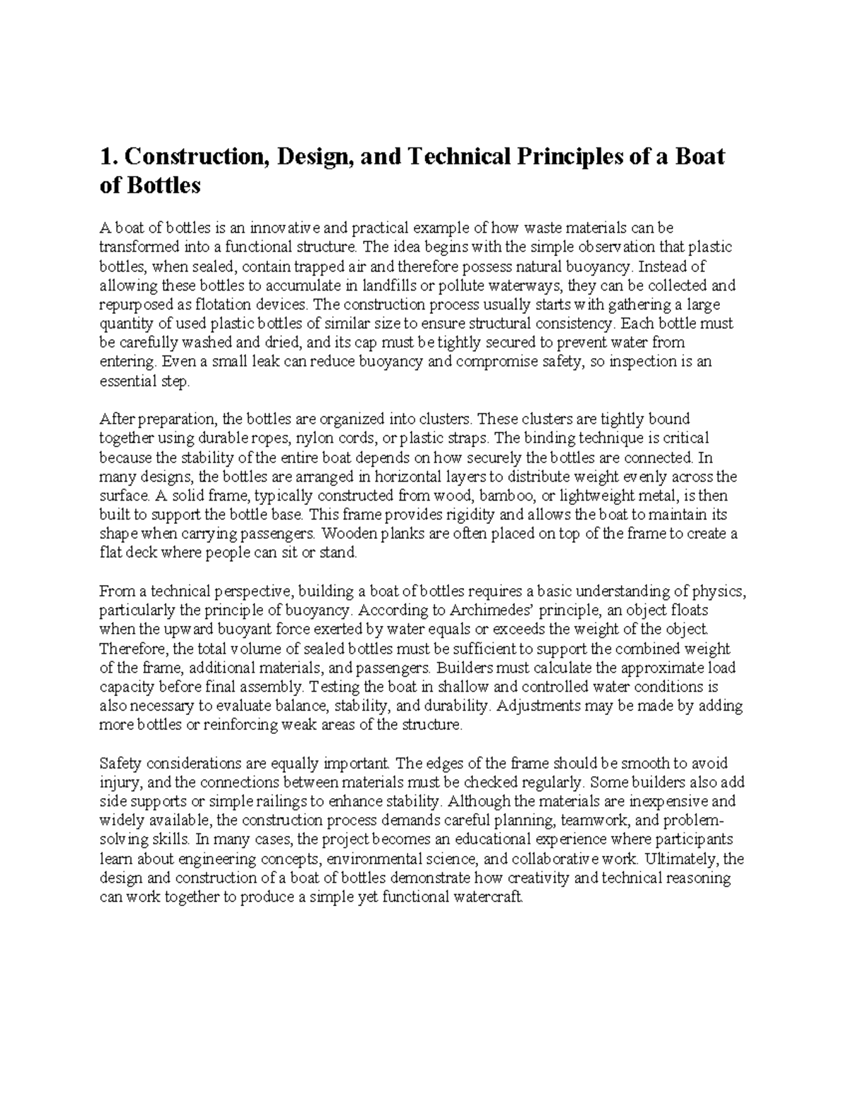 1. Construction and Design Principles of a Boat of Bottles - Studocu