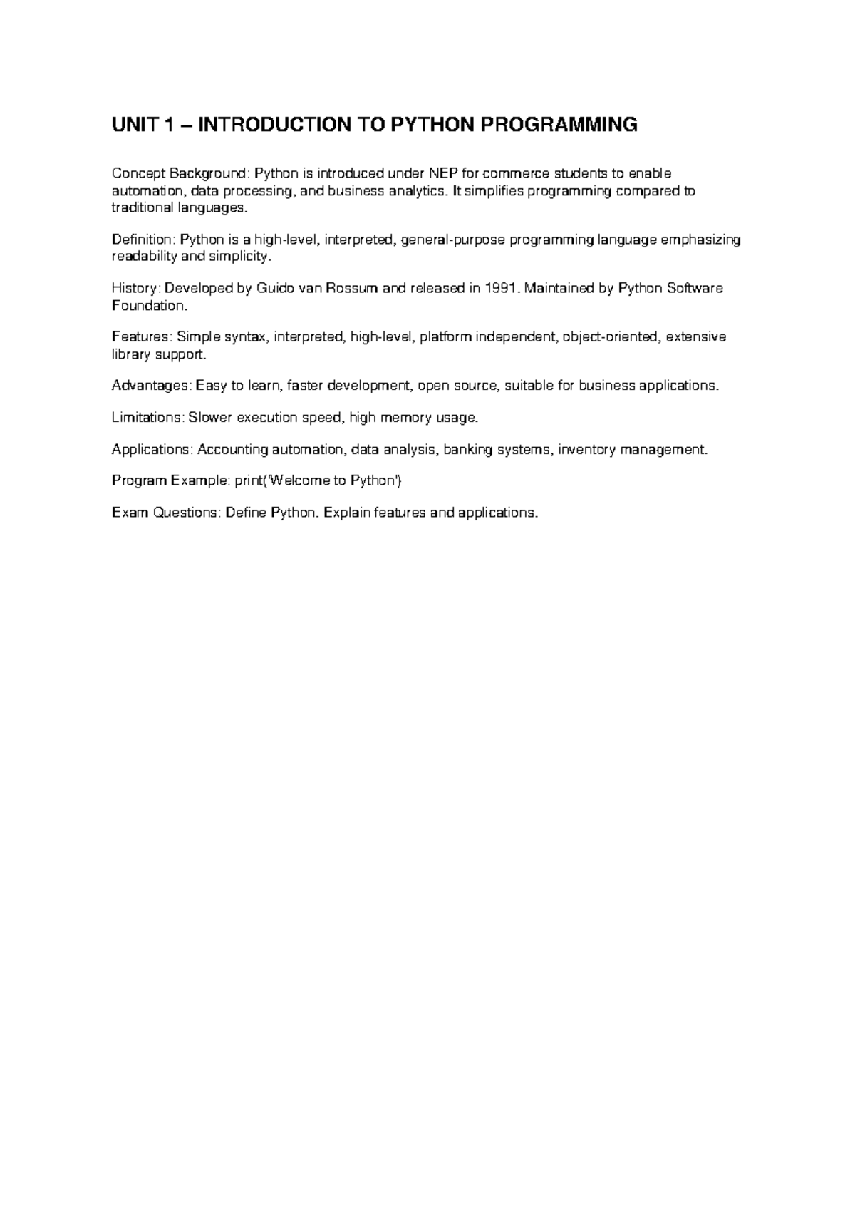 BCom 3rd Sem Python Programming Full Notes - NEP Karnataka - Studocu