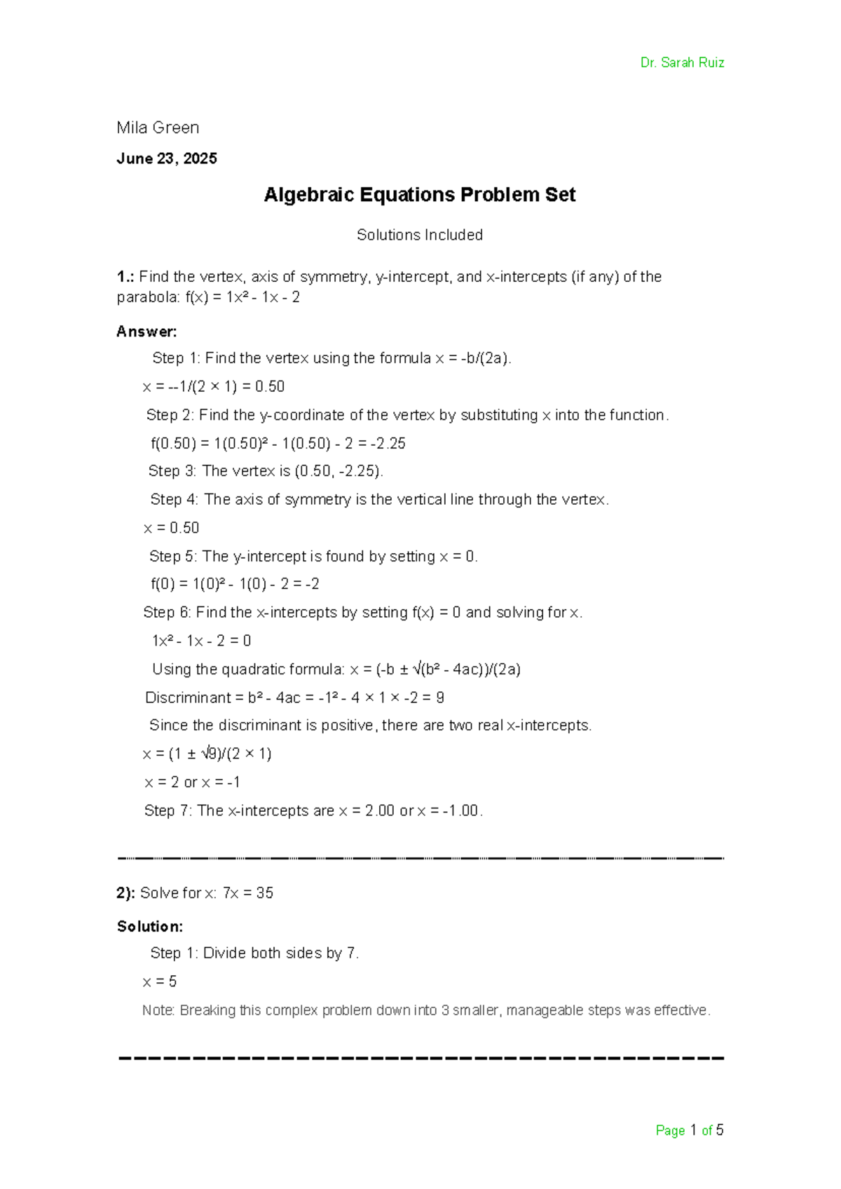 MAT 159 Final Exam Solutions: Algebraic Equations Problem Set - Studocu