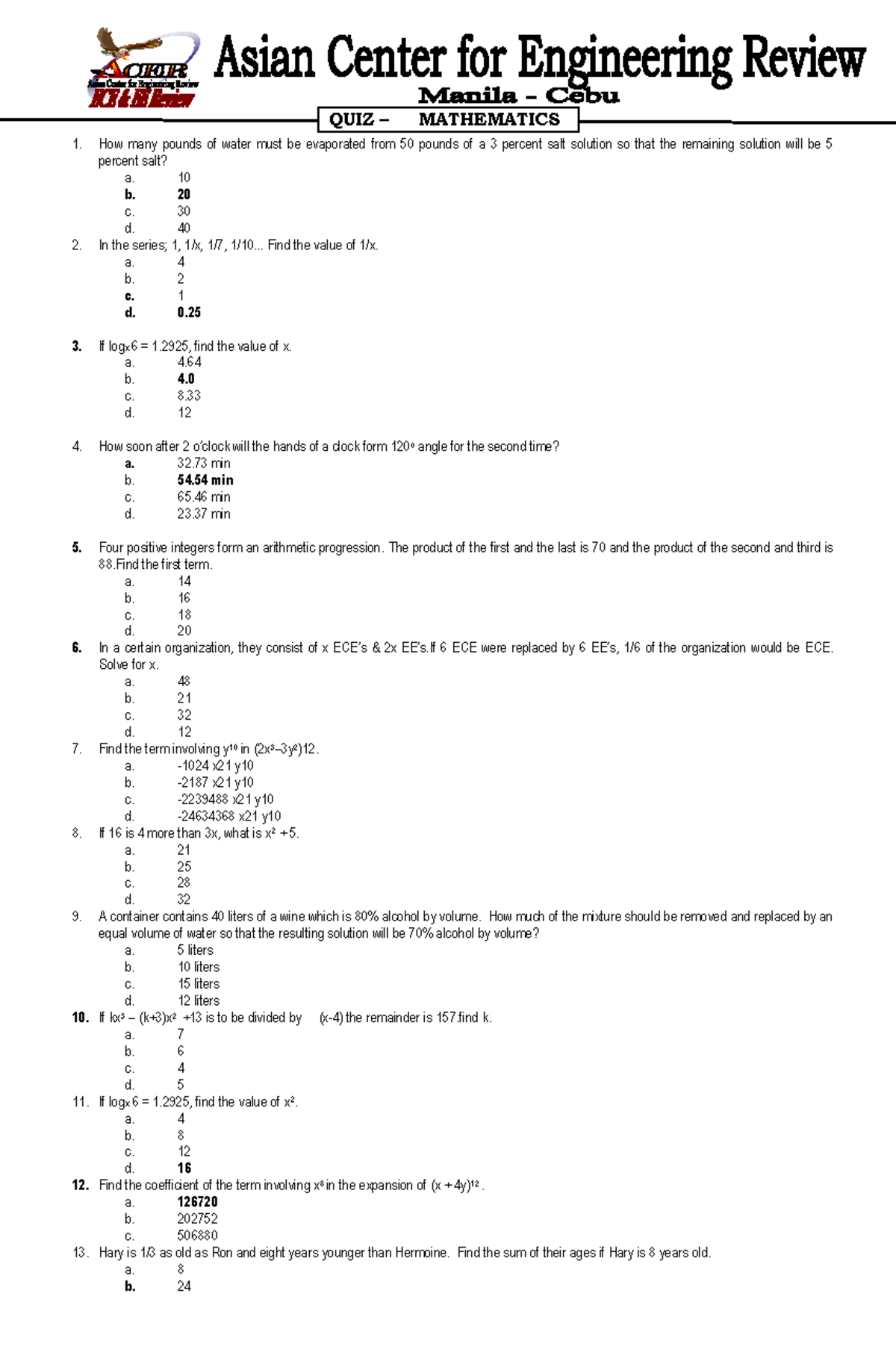 All math - Compilation of problem solvings - QUIZ – MATHEMATICS How ...