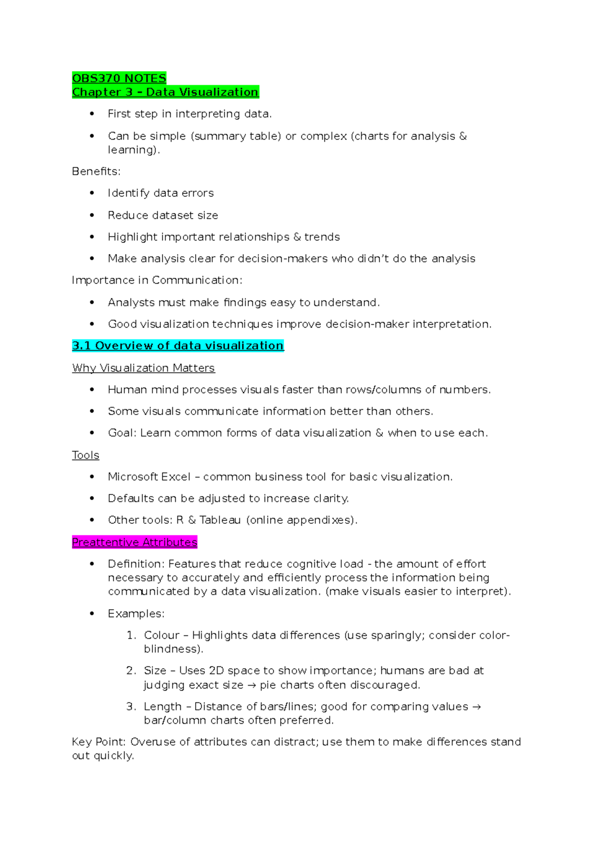 OBS370 NOTES: Chapter 3 - Data Visualization Techniques and Importance ...