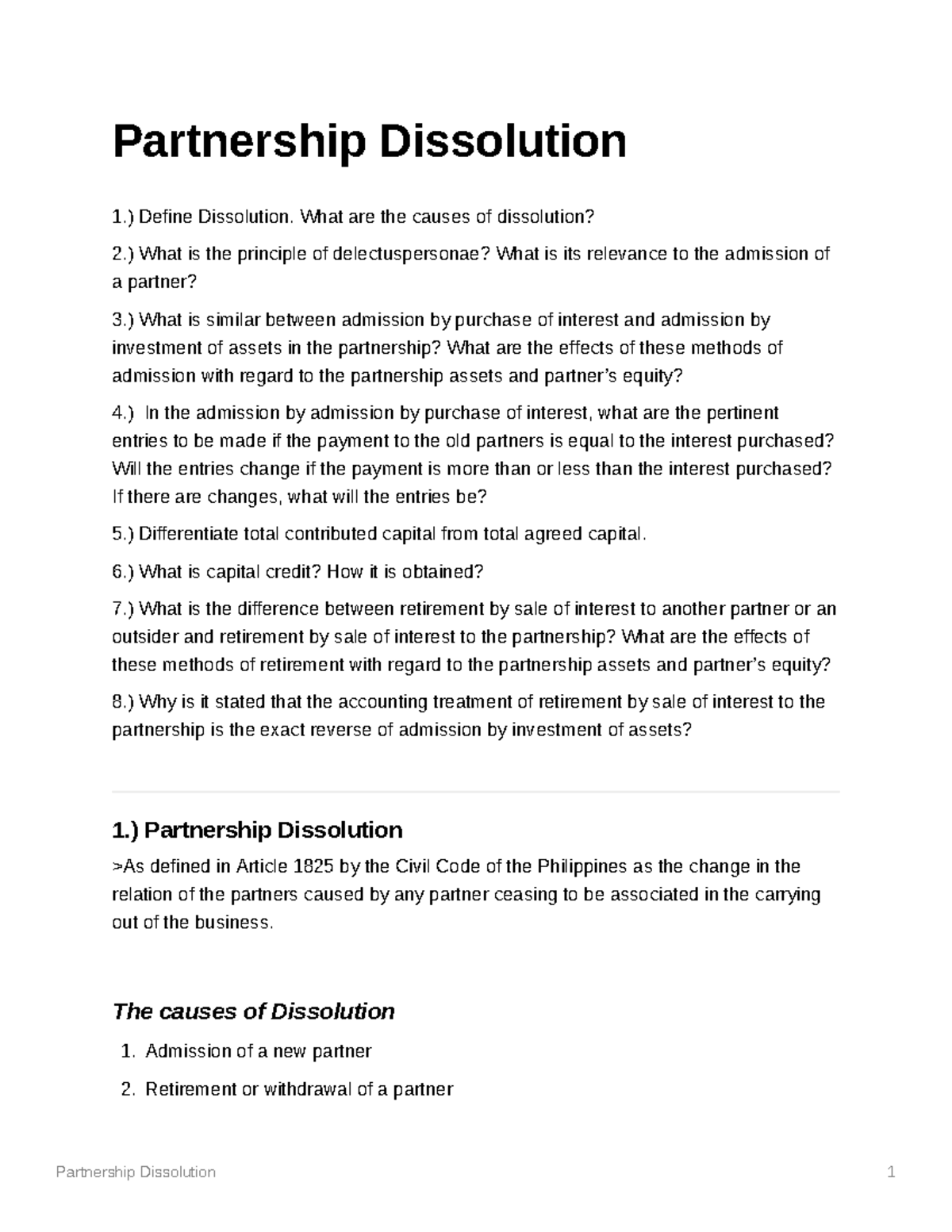 Partnership Dissolution: Key Principles and Accounting Entries - Studocu