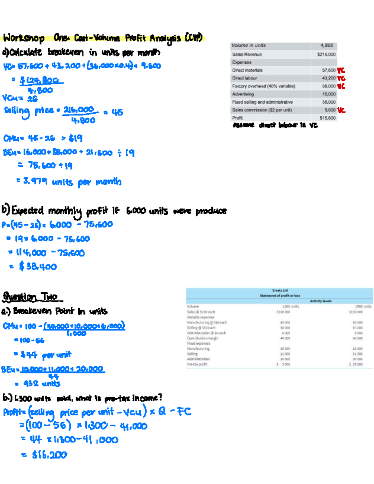 Workshop: Cost Volume Profit Analysis & Overhead Allocation (BGWDUQ ...