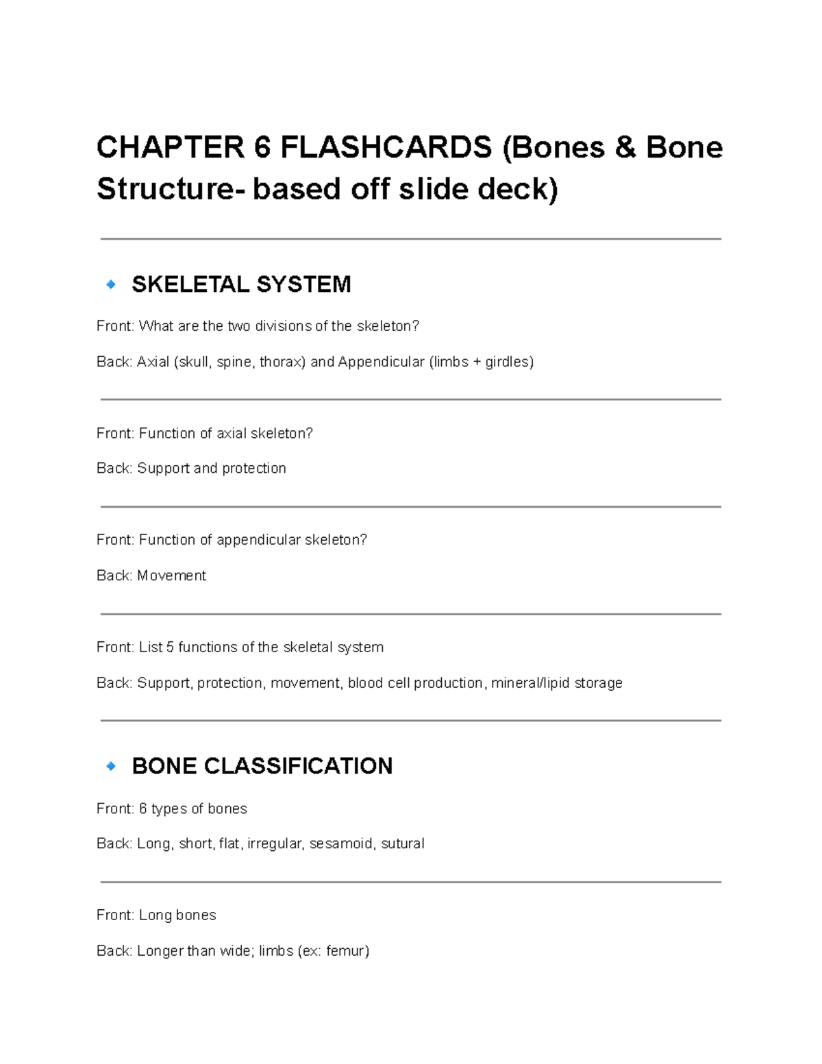 AP Skeletal System Chapter 6 Flashcards: Bone Structure & Functions ...
