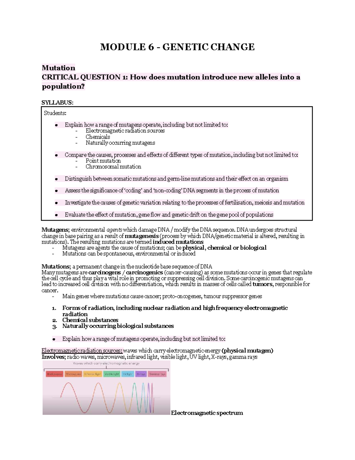 Module 6: Genetic Change Study Notes on Mutations and Alleles - Studocu