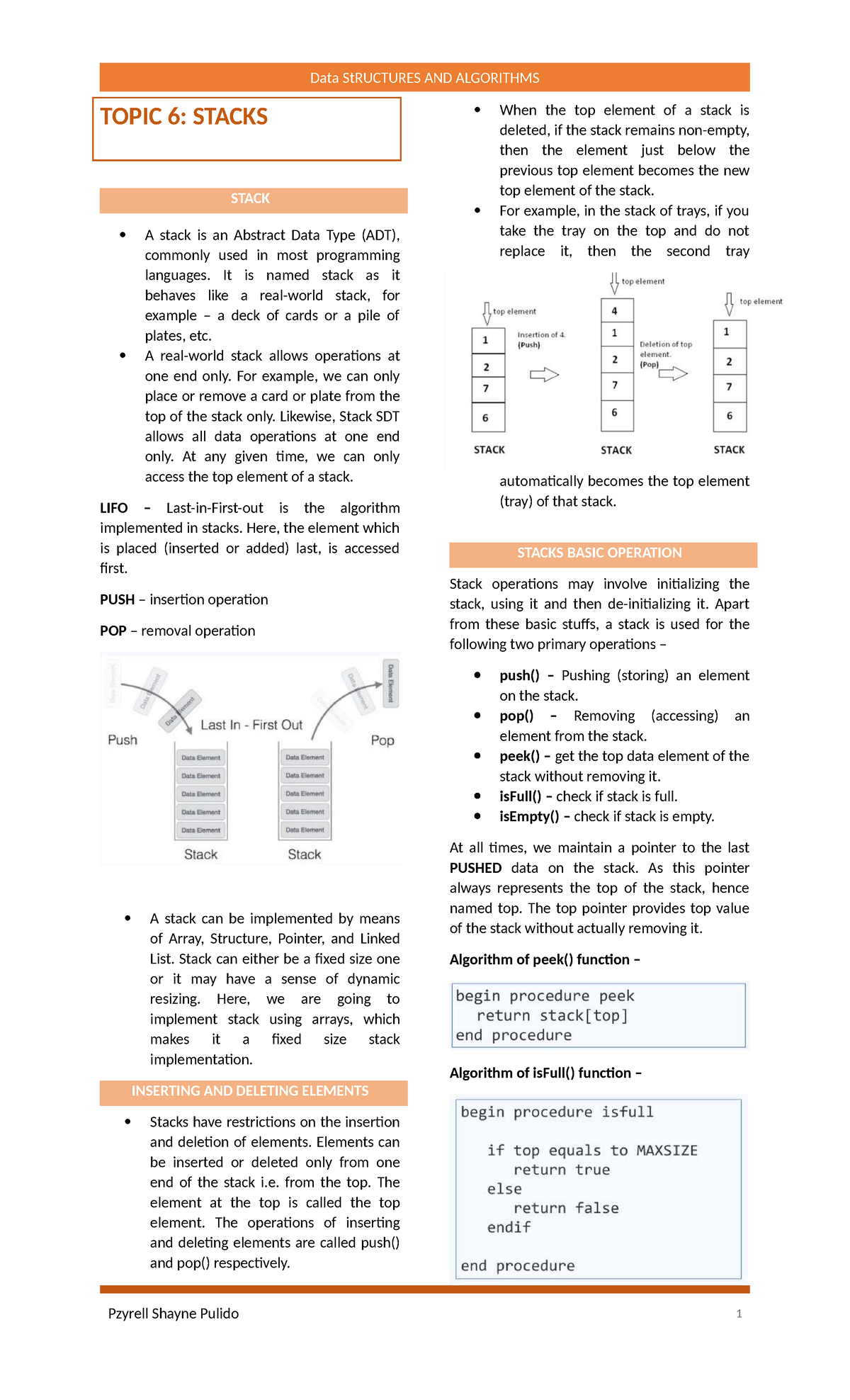Data Structures and Algorithms: Topic 6 - Stacks and Searching ...