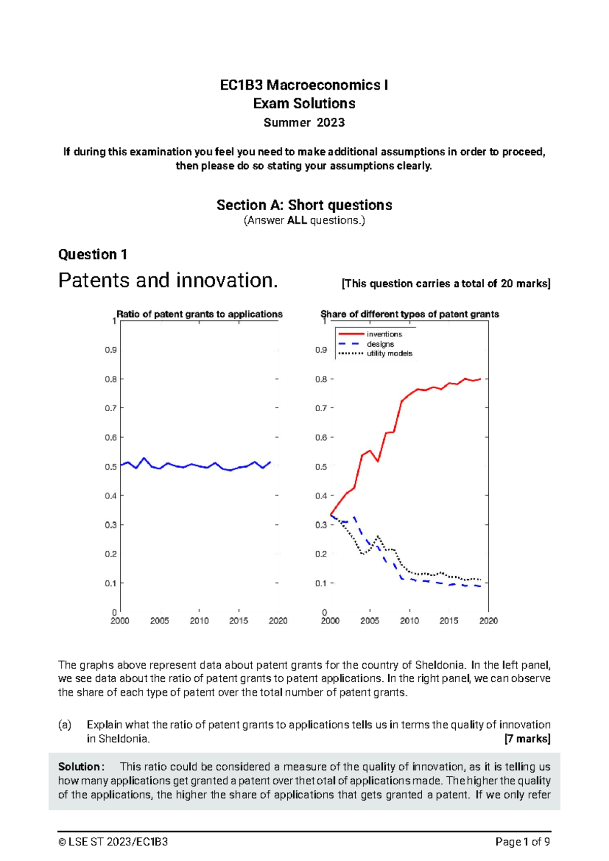 Mock Exam Solutions for EC 1B3: Macroeconomics I, Summer 2023 - Document Preview