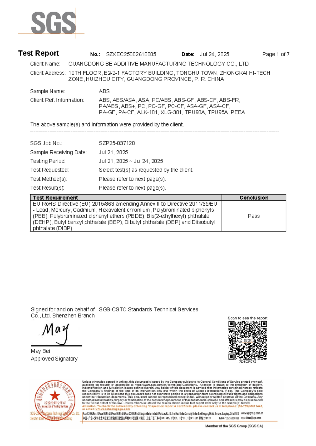 Test Report SZXEC25002618005: EU RoHS Compliance Results - Studocu