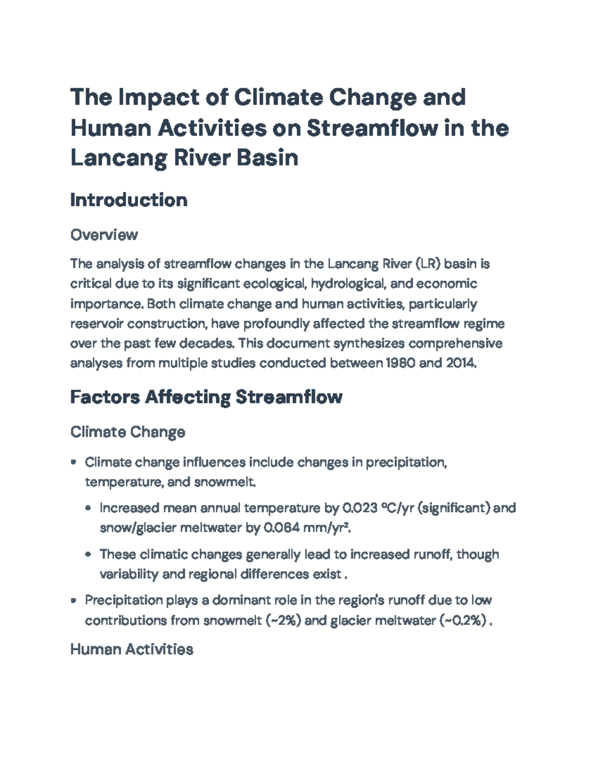 Analysis of Climate Change and Human Impact on Streamflow in LR Basin ...