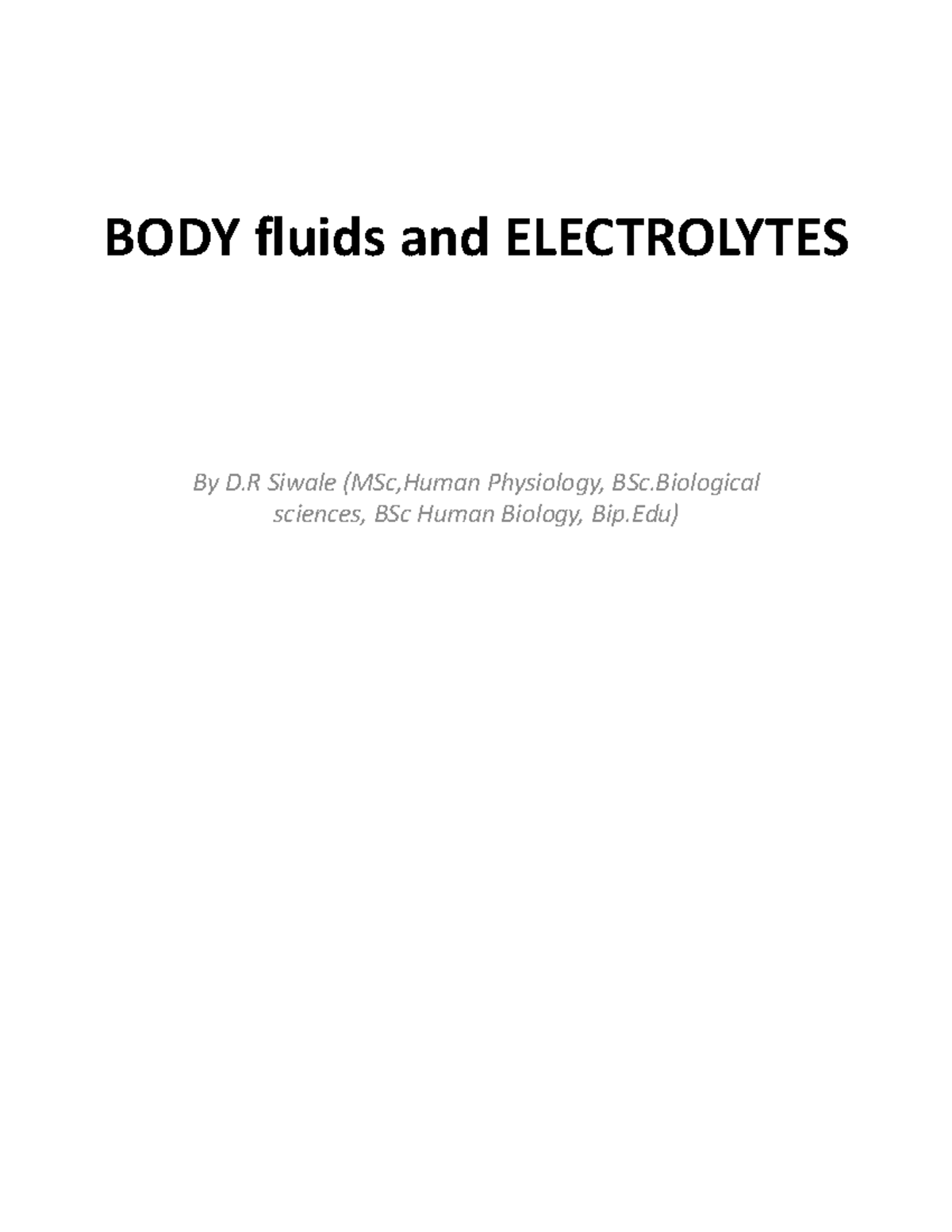 Electrolytes and Body Fluids: A Comprehensive Overview (MSc) - Studocu