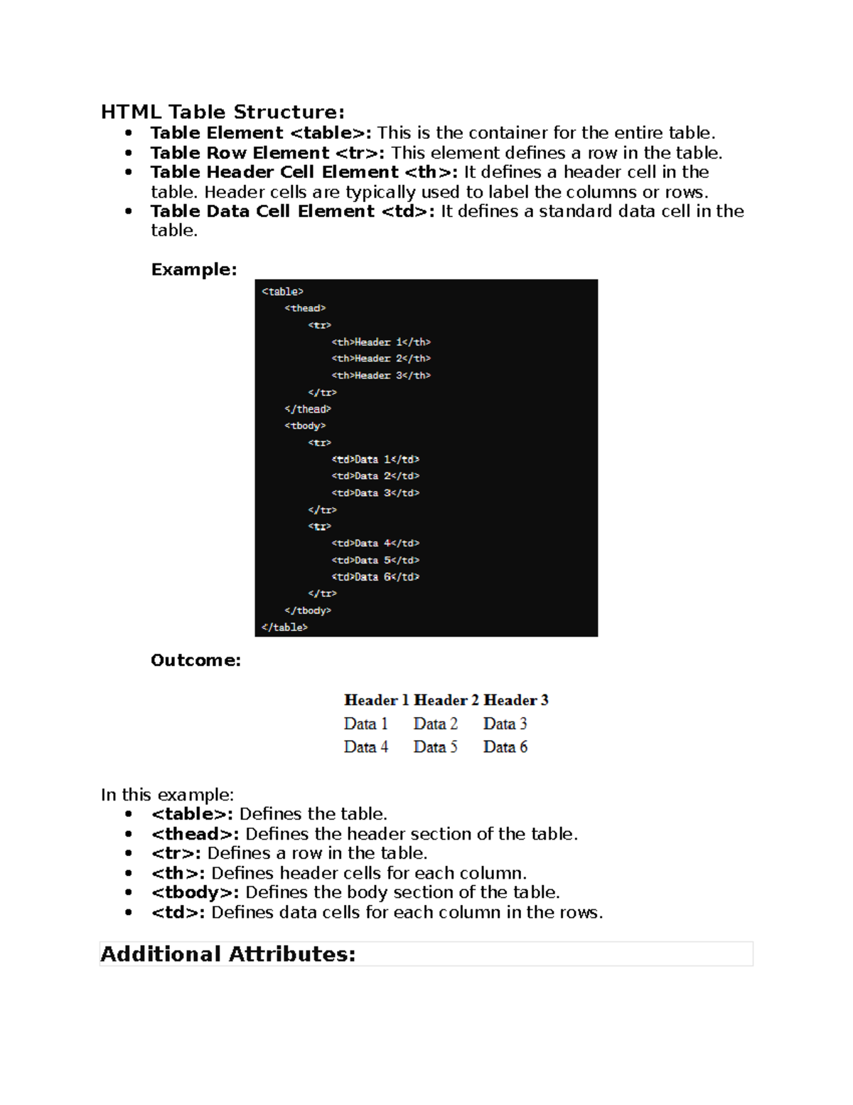 HTML Table Structure: Key Elements & Attributes Explained - Studocu