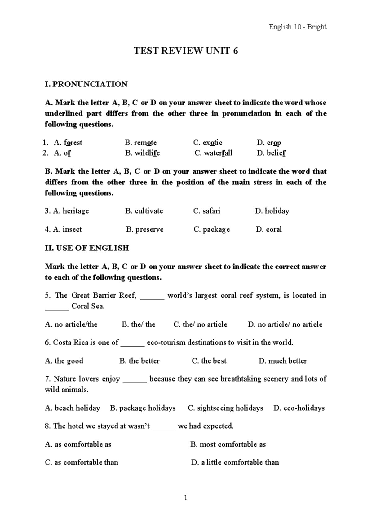 English 10 Bright - Test Review for Unit 6: Pronunciation & Use of ...