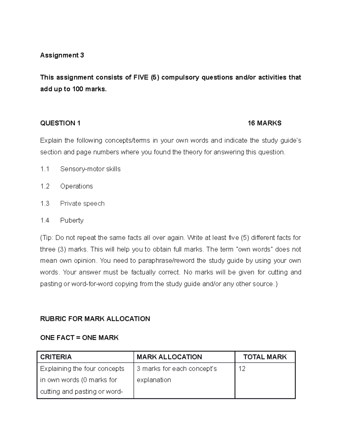 CAD1501 Assignment 3: Concepts and Developmental Analysis 2022 - Studocu