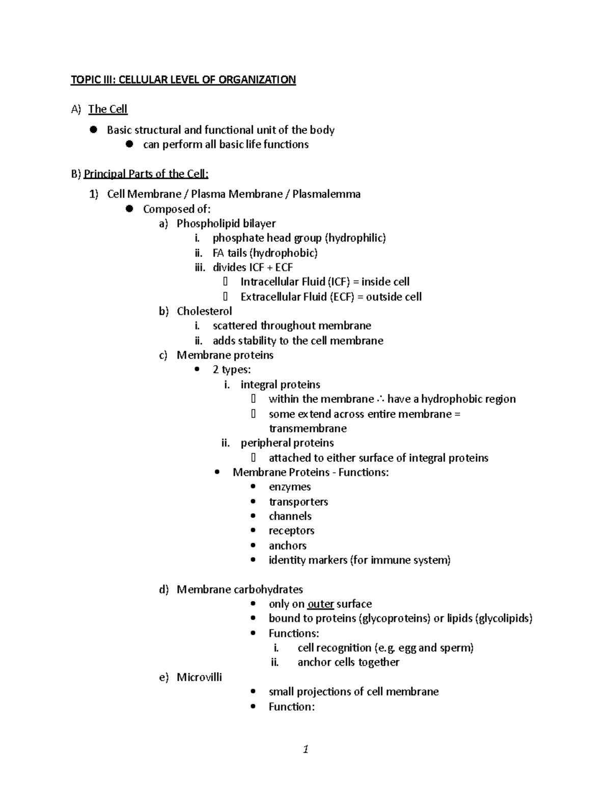 3 - Topic III - Cellular Level OF Organization - TOPIC III: CELLULAR ...