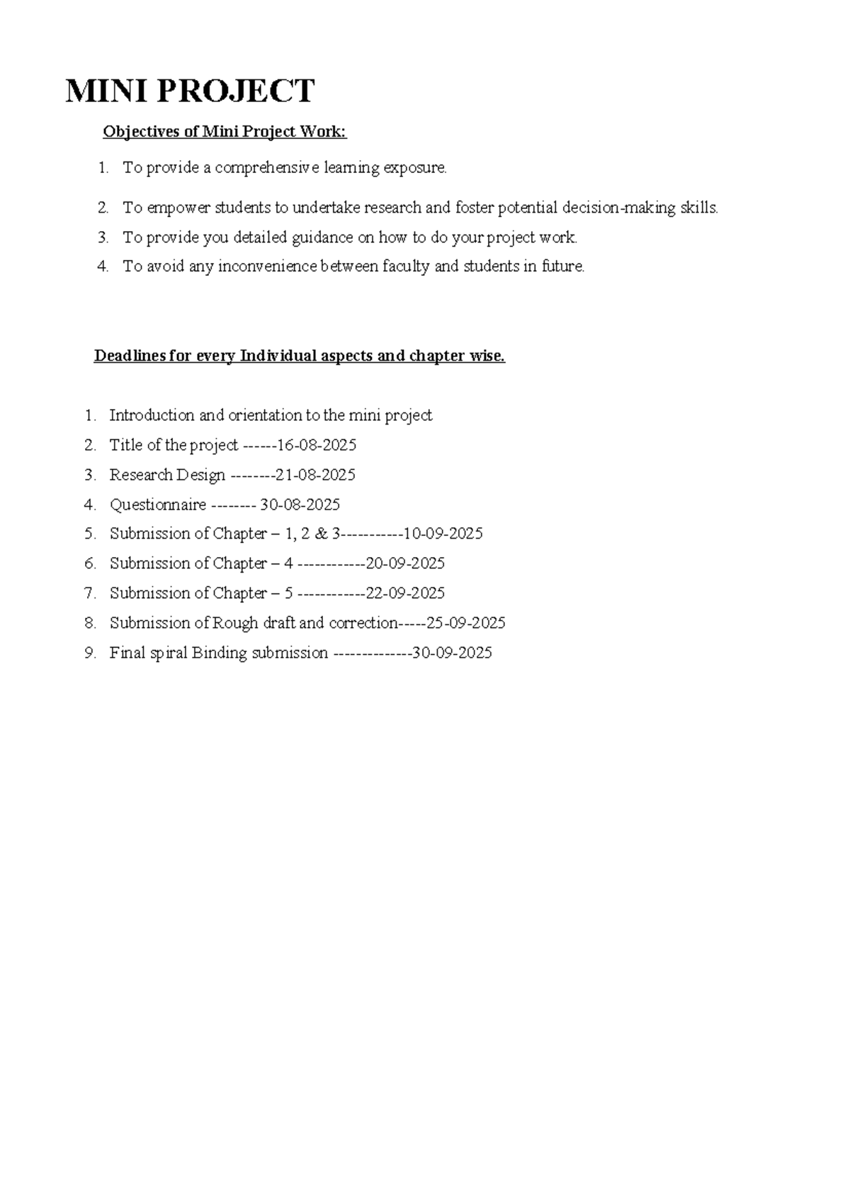 Mini Project Guidelines: Objectives, Structure & Submission Details ...