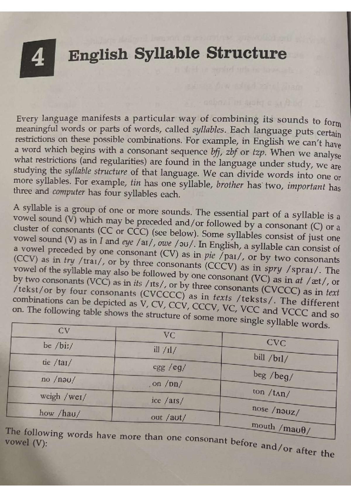 4 English Syllable Structures: Analyzing Phoneme Combinations - Studocu