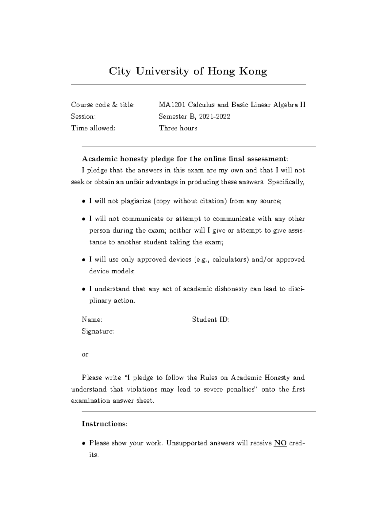 Final Exam MA1201: Calculus and Basic Linear Algebra II Overview - Studocu